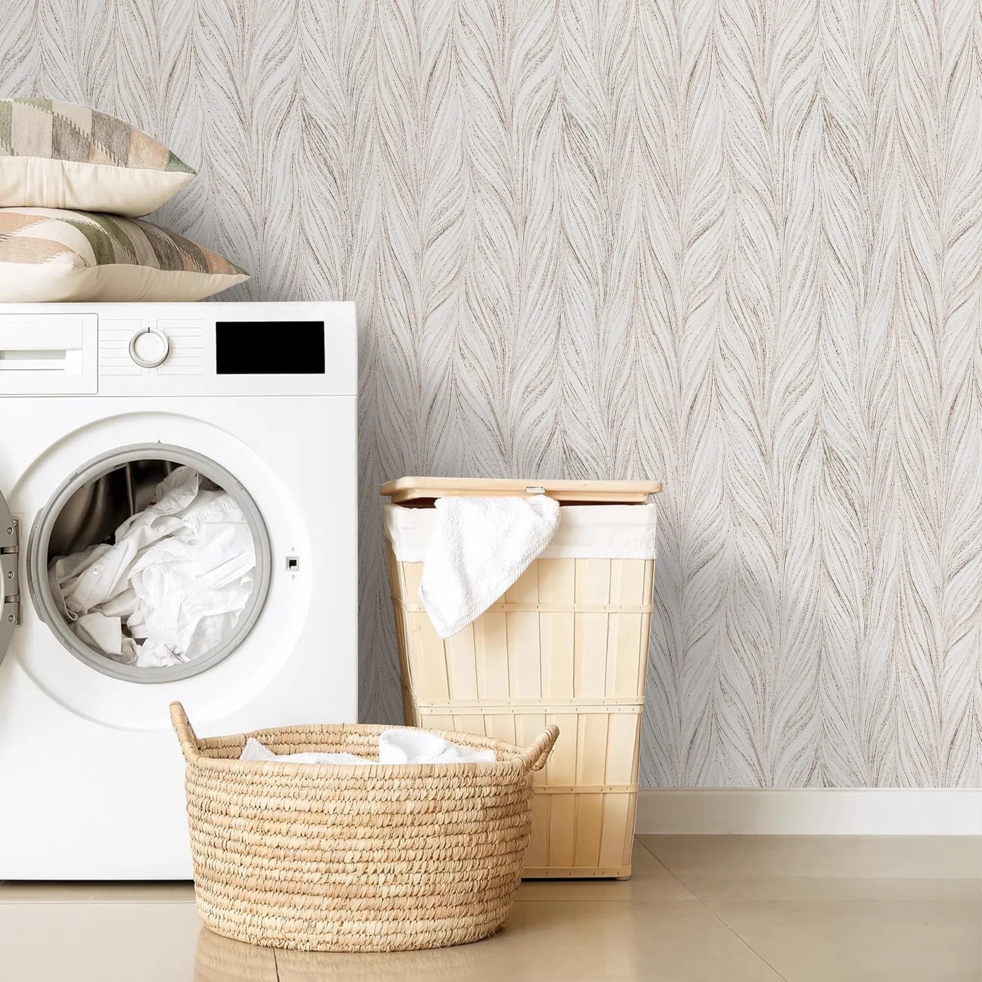 Classic Wallpaper with Durable, Waterproof, Easy To Clean - Beige Vinyl for Home Model 0154E4