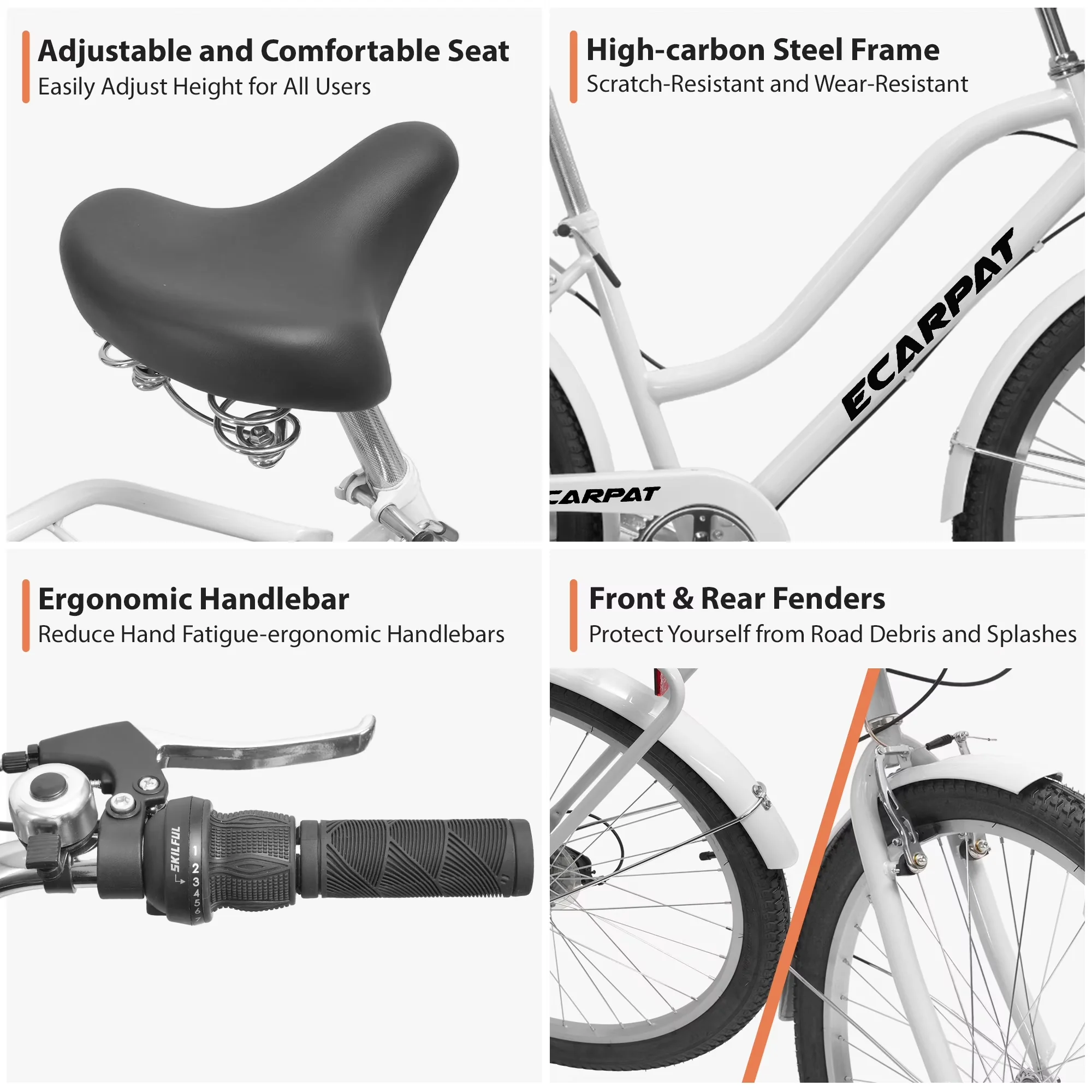 Quality Cruiser Bike with 26 Inch Beach, Wheel Size: 26*2.125 Inches, Frame Material: Steel - White Model E25BF0