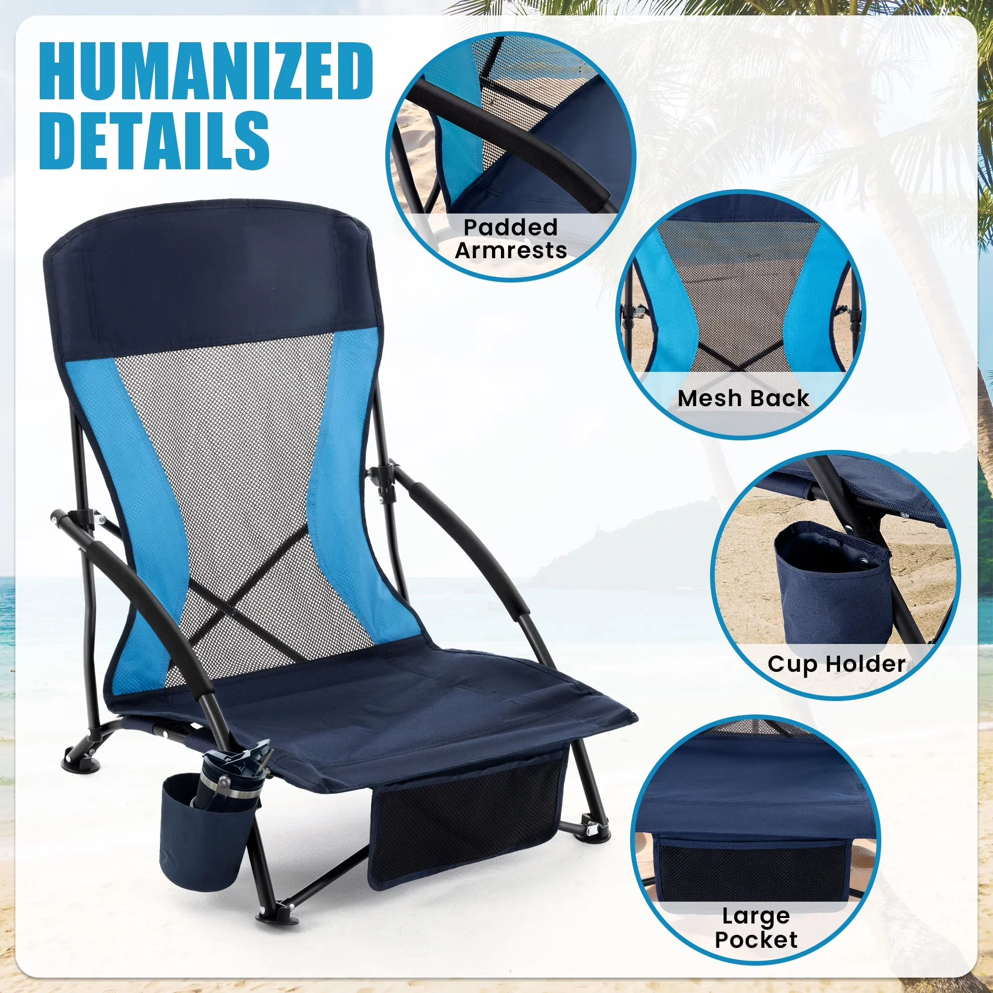 Compact Beach Chair with Low Folding Chairs - Easy to Use Model 0A7504