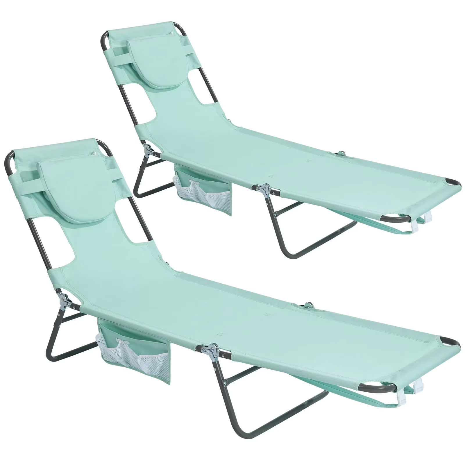 Essential Beach Chair with Folding, Adjustable, Lay-Flat - Green Patio Model CDC1B8