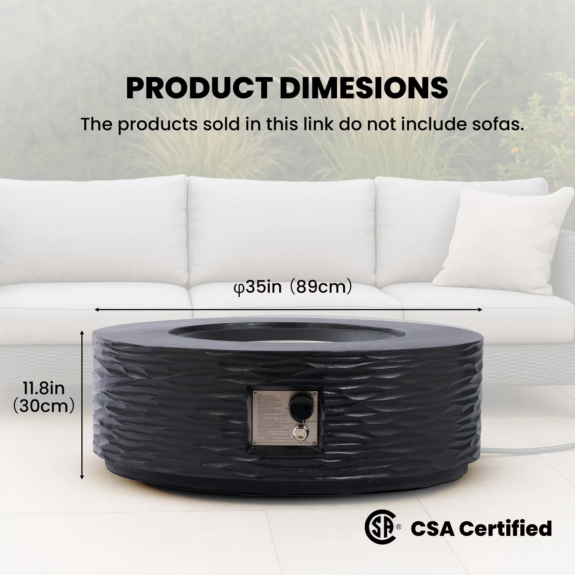 Efficient Outdoor Heating with 50000 BTU, Adjustable Flame, 35" Round Propane Fire Pit Table - Lightweight Concrete Black Model 817BCB