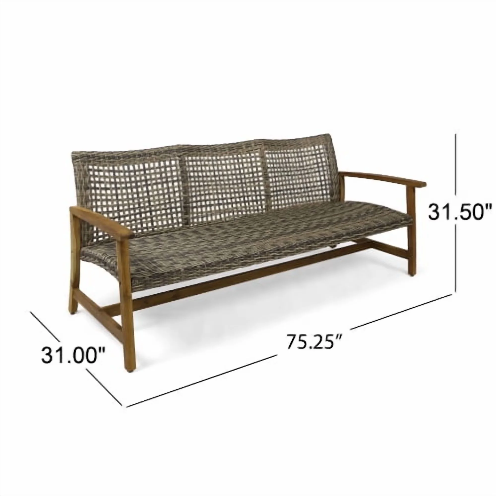 Classic Outdoor Sofas Sectional with Weather-Resistant, All Weather Rattan Couch - Natural+Gray Acacia Wood, Wicker, Iron Model DD7122