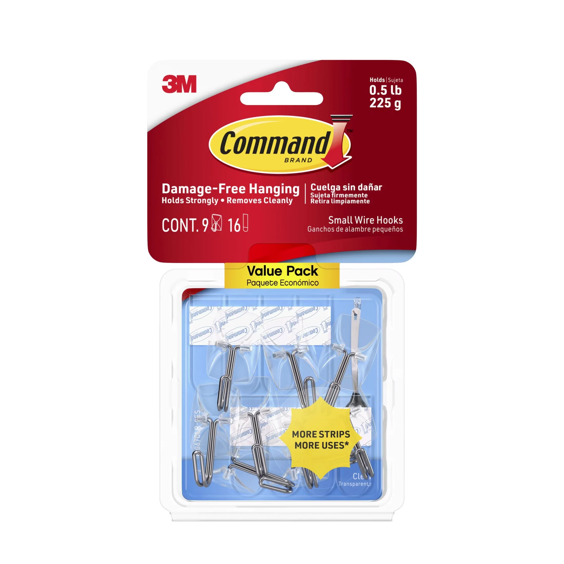 Modern Damage-Free Hanging with Easy Clean, Small Wire Toggle Hooks - Plastic Clear Model D53B56