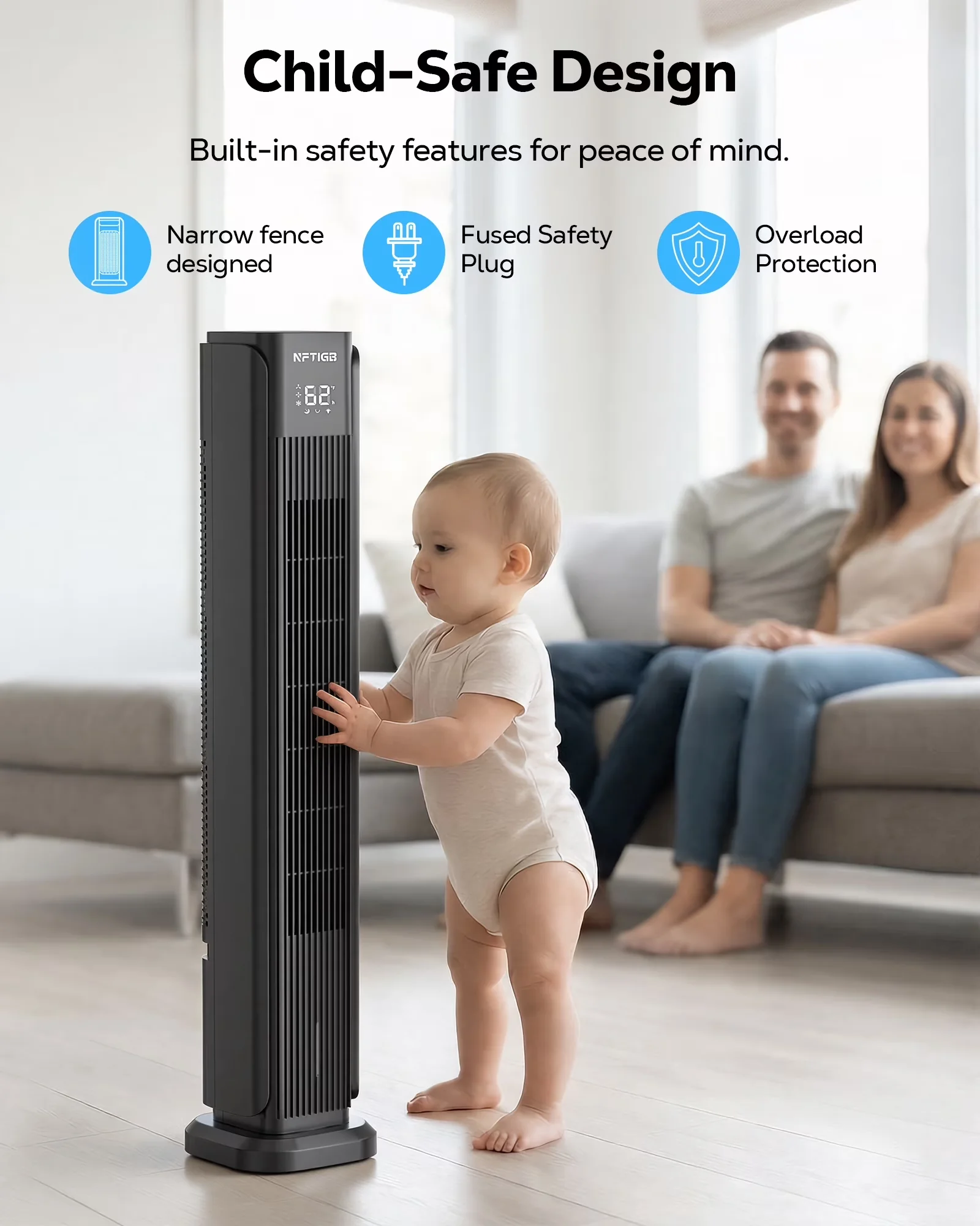 Professional Fans In Cooling with Remote Controlled, Oscillating, Led Display - Black Abs for Home Model 014E66
