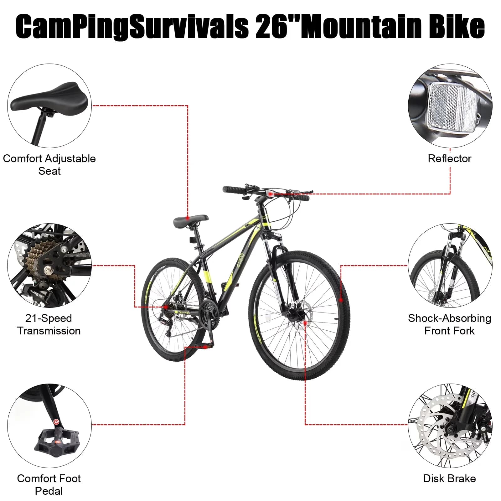 Versatile Mountain Bike with Adjustable Handlebar Height, Adjustable Speed - Yellow Model 99D4DF