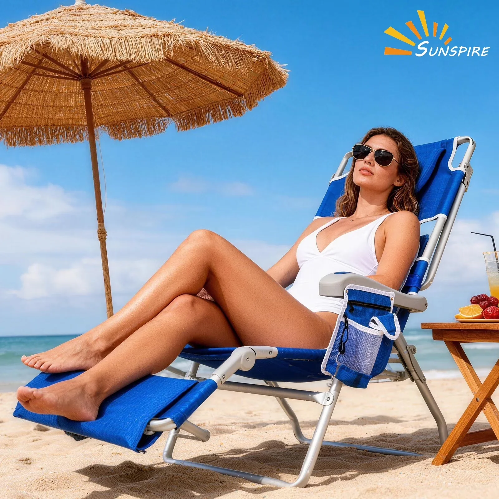 Innovative Beach Chair with Adjustable, Rust Resistant, Folding - Blue for Outdoor, Picnic Model 7F0627