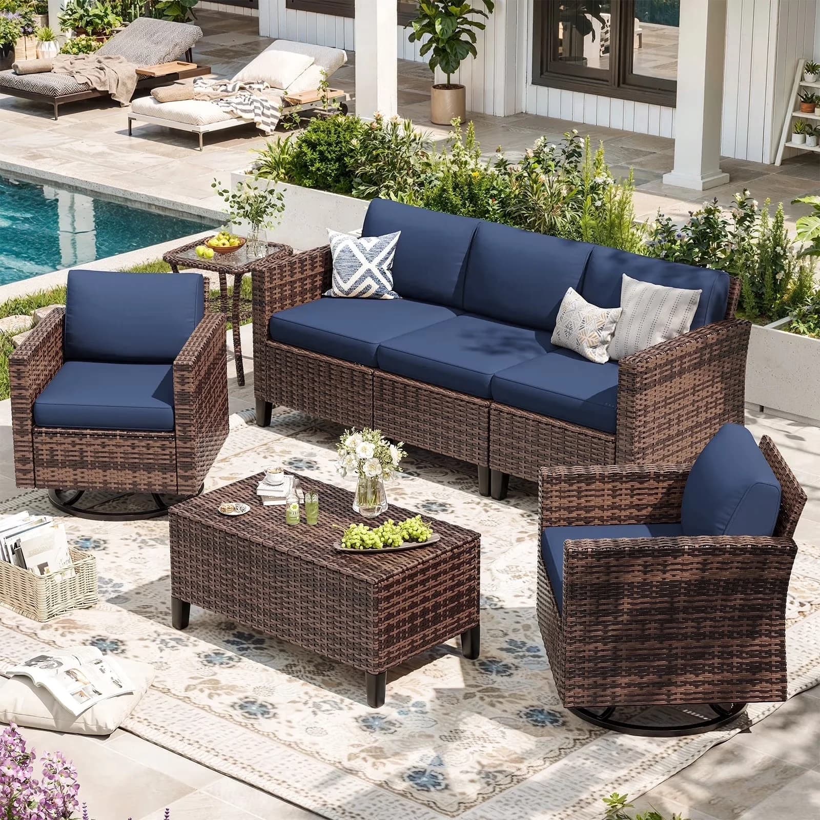 Patio Conversation Set Premium with Weatherproof, Navy Blue - Rattan Blue Model 1CB6CD