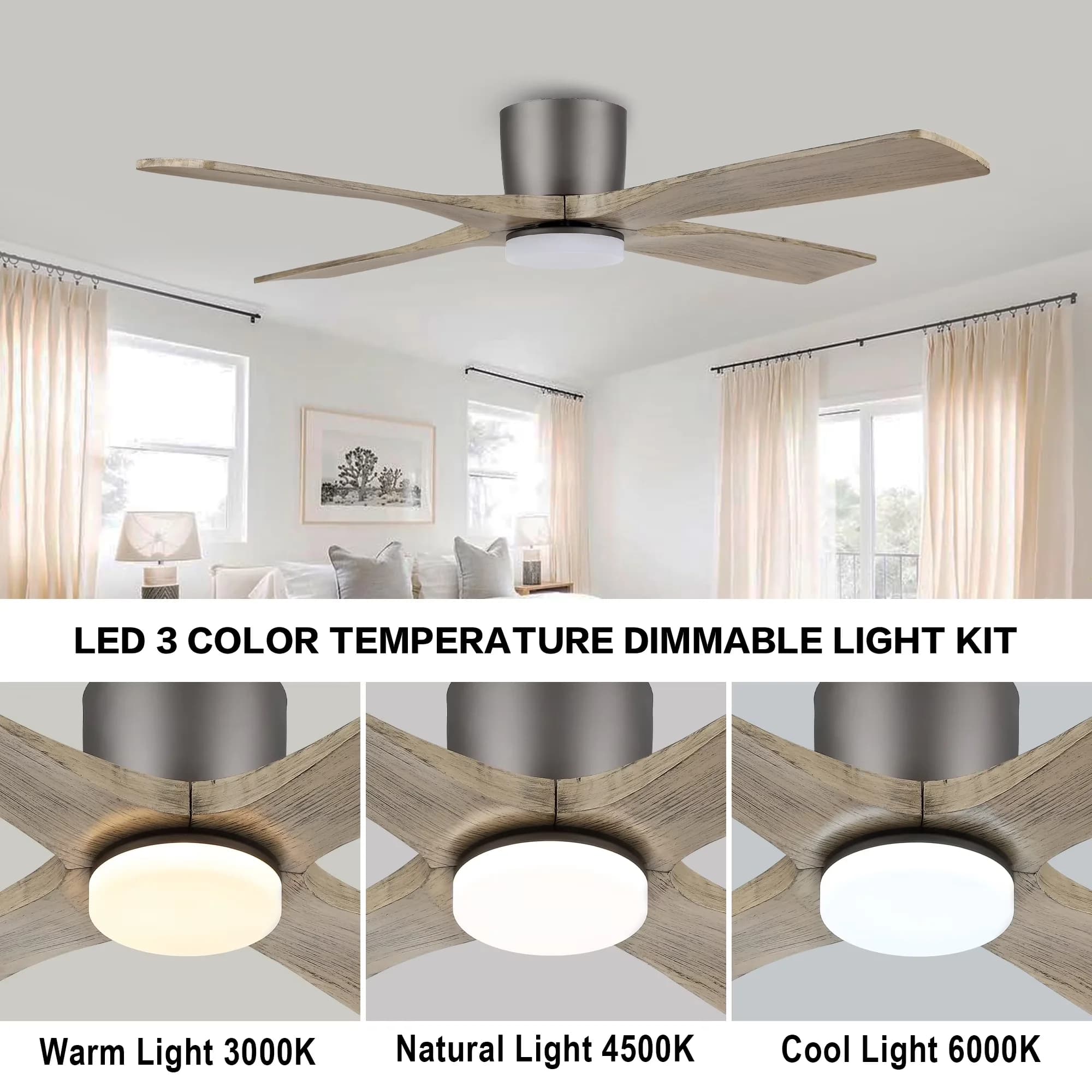 Ceiling Fan Premium with LED, Remote Controlled - Gray, Silver Acrylic Model ED1D3D
