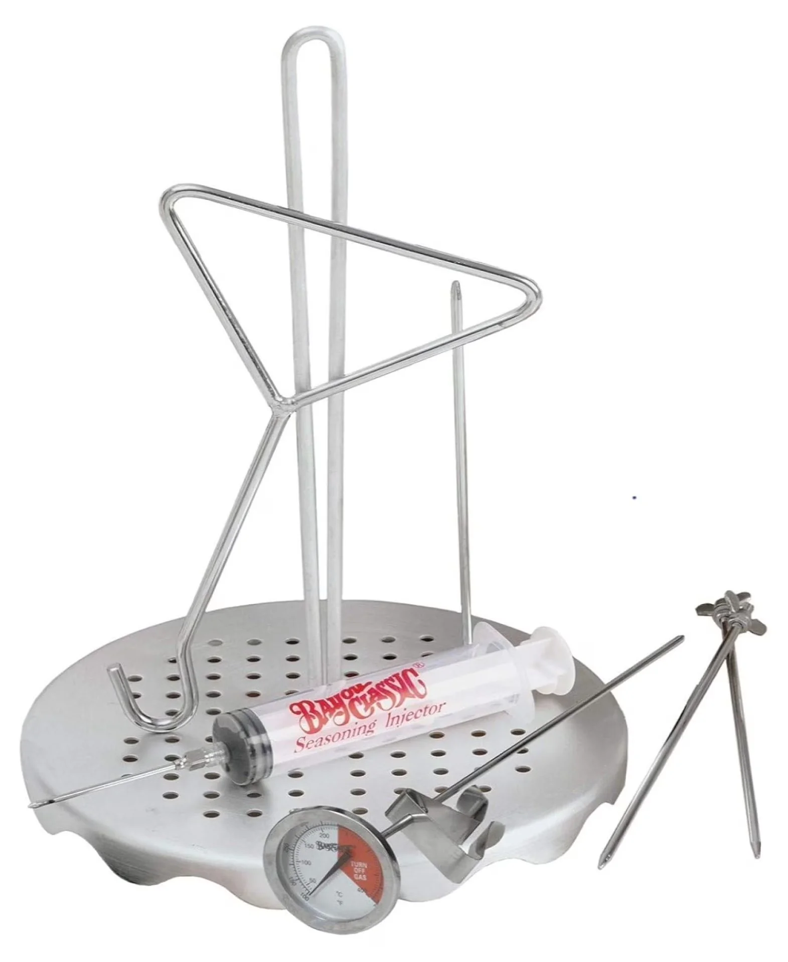 Outdoor Fryer Professional with Perforated Poultry Rack and Lift Hook, 12-in Diameter x 16.25-in Height - Stainless Steel Silver Model B88293