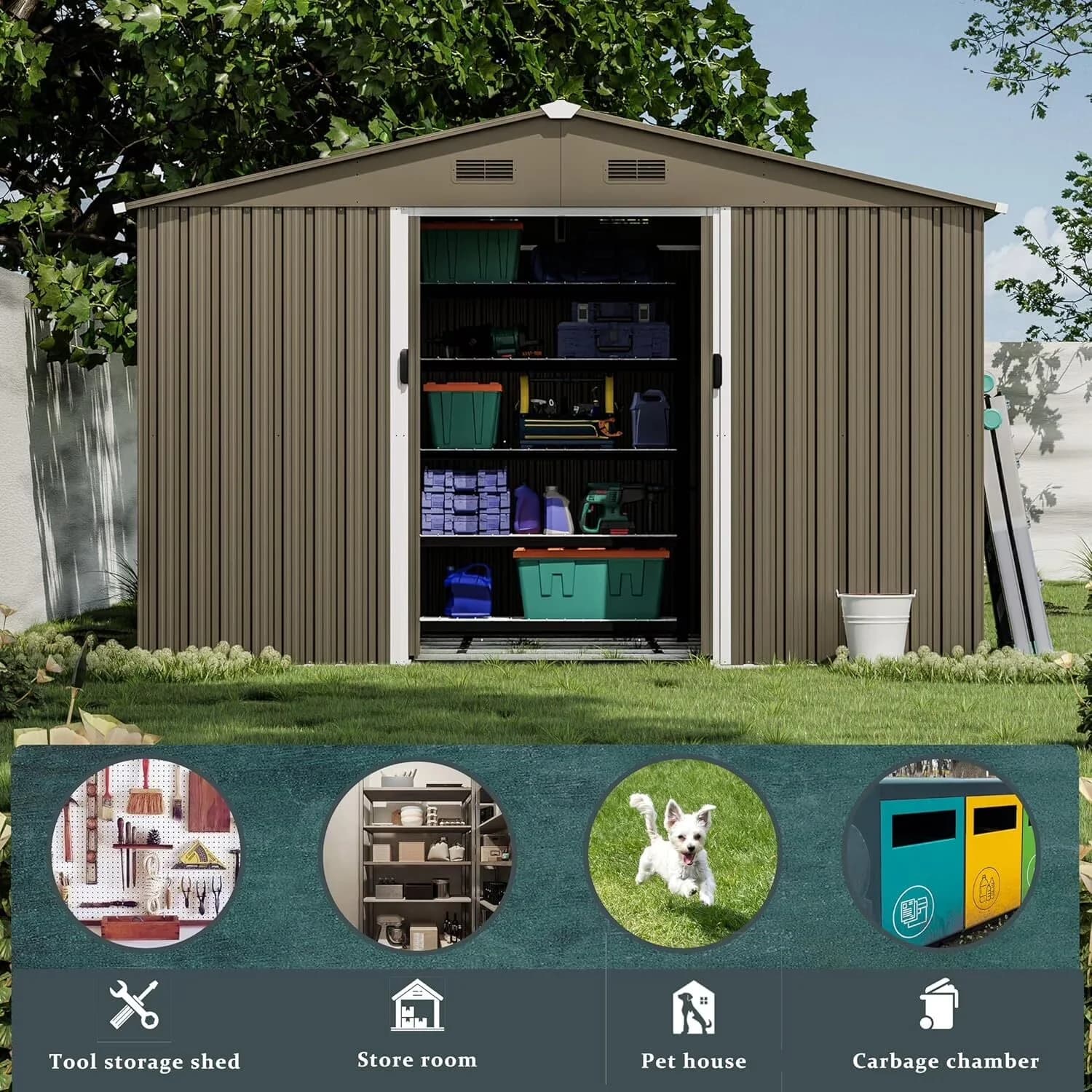 Efficient Shed with Rust Resistant, Brown, 10x8 Ft Metal Storage - Steel Brown Model 0F247A