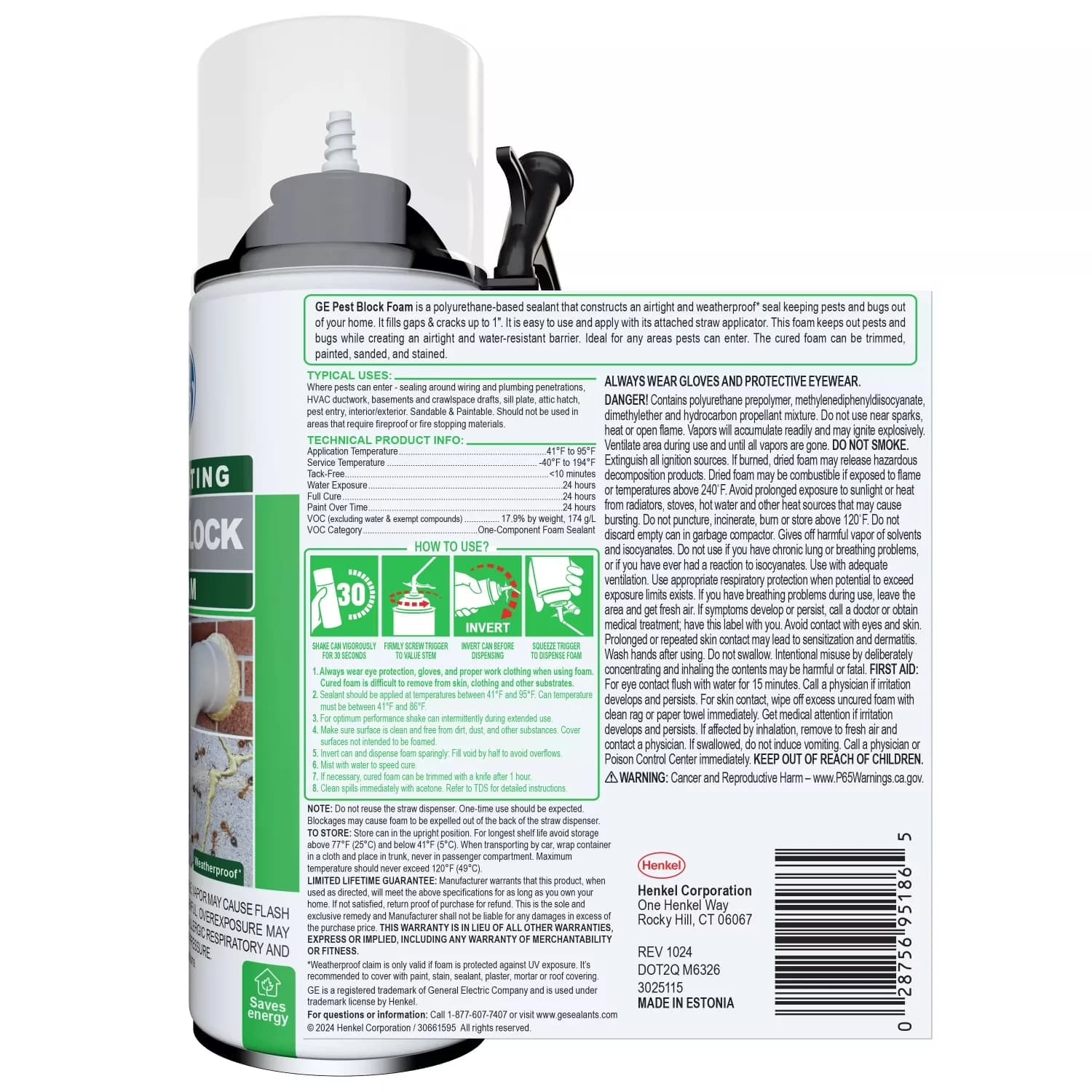 Building Material Stylish with Professional Grade, Pest Block Insulating Foam, Color: White - Polyurethane Model 98B8AF