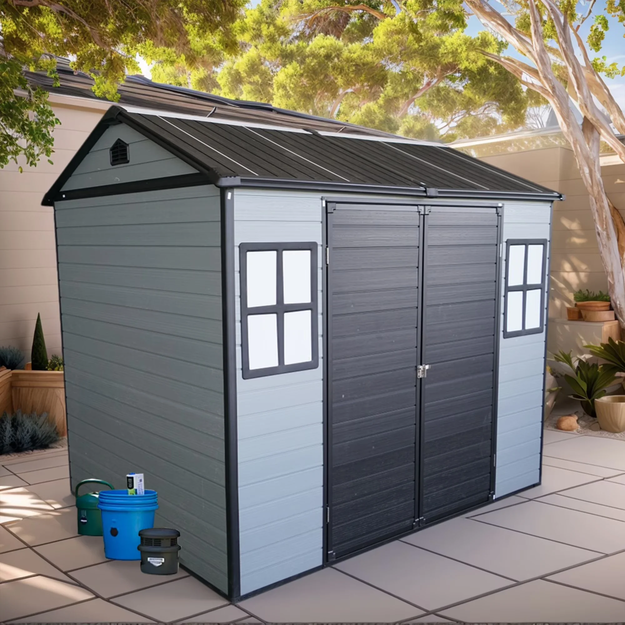 Efficient Shed with Floor&2 Windows, Lockable Door - Polypropylene, Resin, Plastic Model 481262