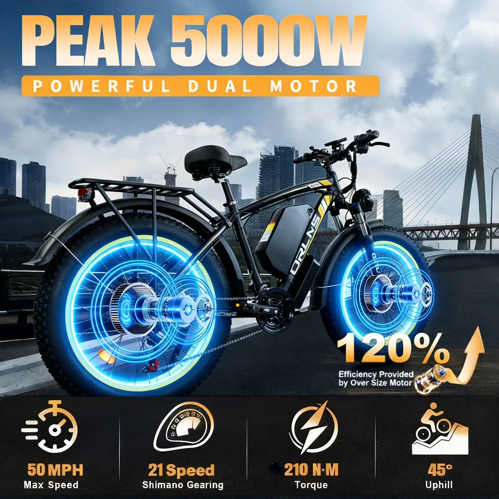 Modern Electric Bike with Battery, 5000W, 5000W (Peak) Electric-Bike - Blue Model EB409E