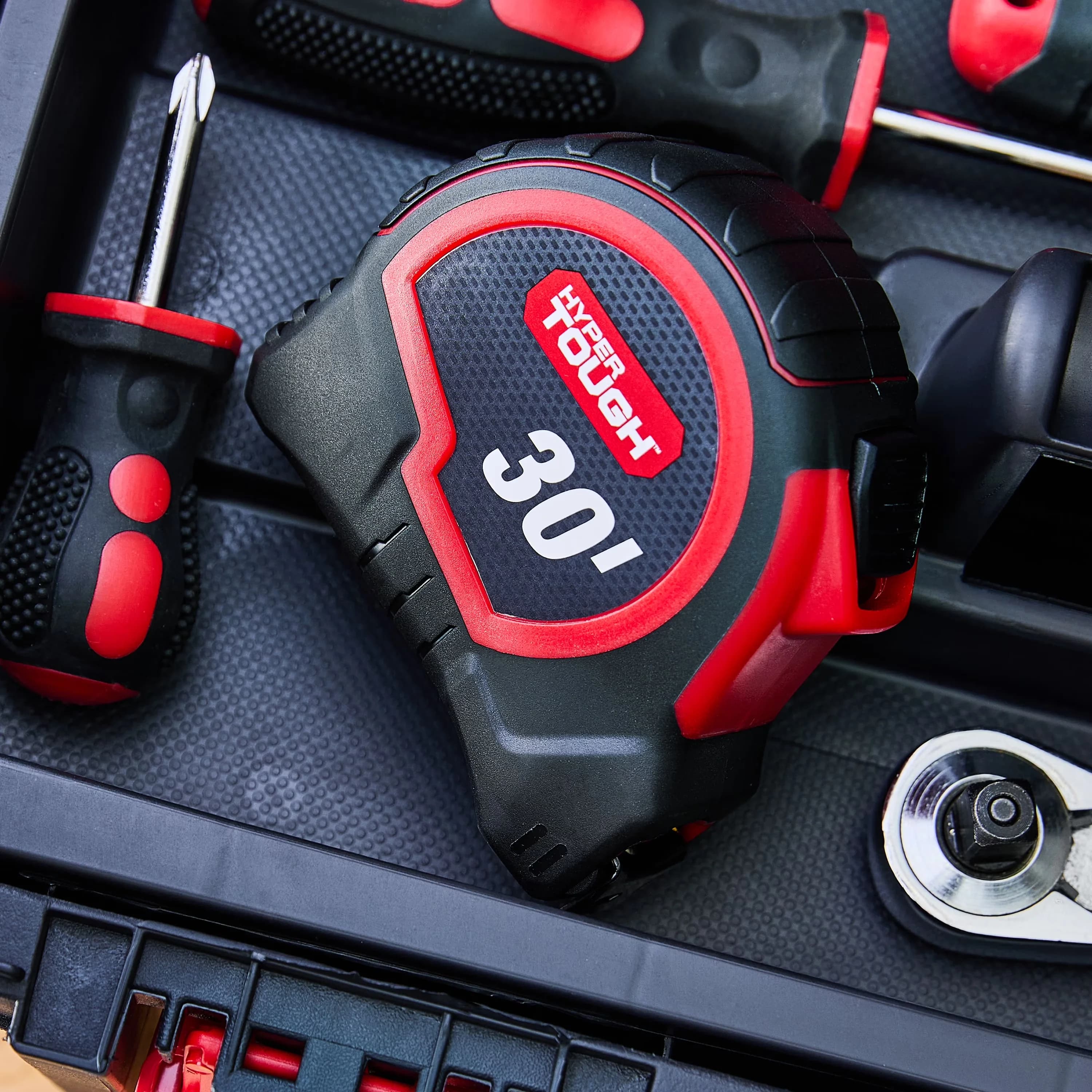 Premium Measuring Layout with Impact resistant tape measure case, 30ft. Self Lock Tape Measure, Printed fractional graduations - Red... Model 23C145