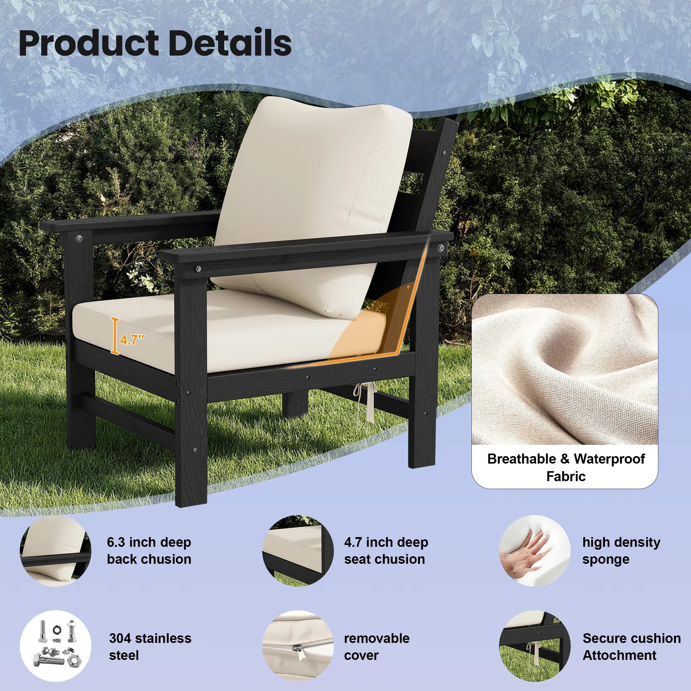 Stylish Patio Conversation Set with 6-Piece Sectional Outdoor Furniture, All-Weather Outdoor Couch - Black Hdpe Model 604210