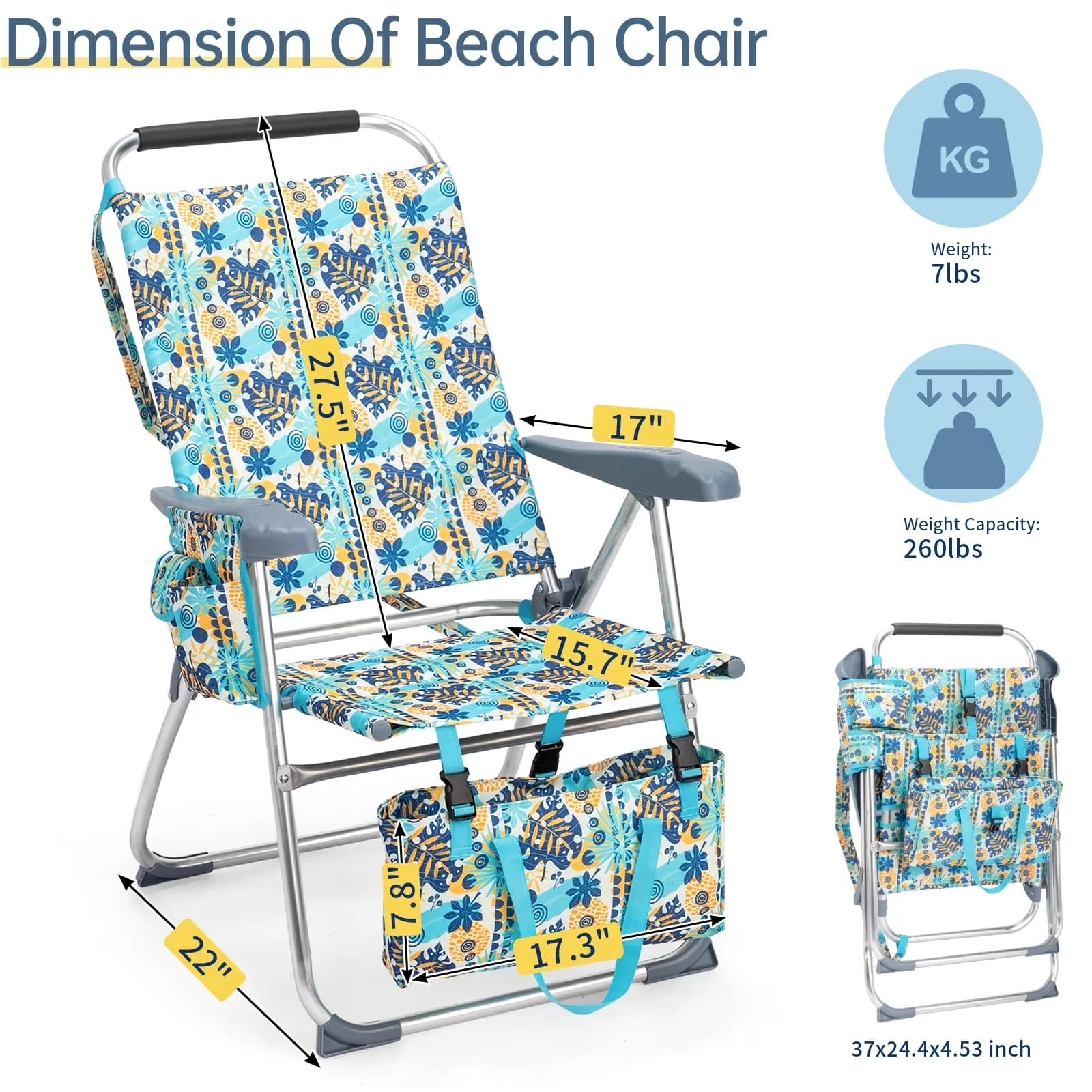 Versatile Beach Chair with Waterproof, Adjustable, 17in Backpack - Ergonomic Design Model 42DB46