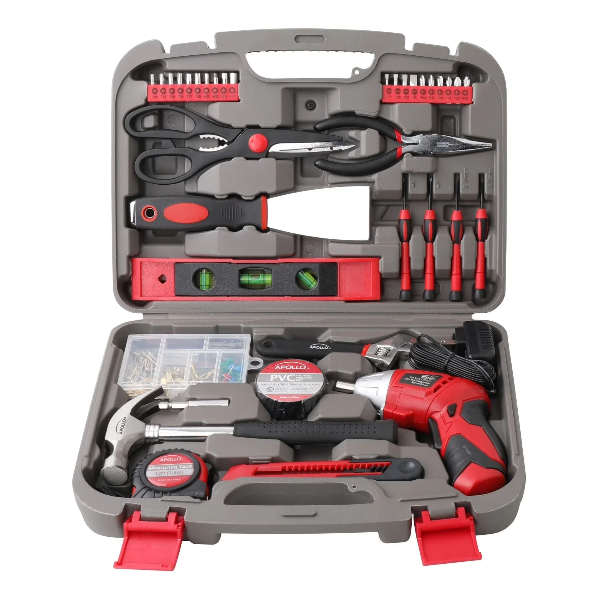 Durable Hand Tool Set with One Hundred Piece Fastener Set, 2” Bit Connector - Multicolor Model EE52C1