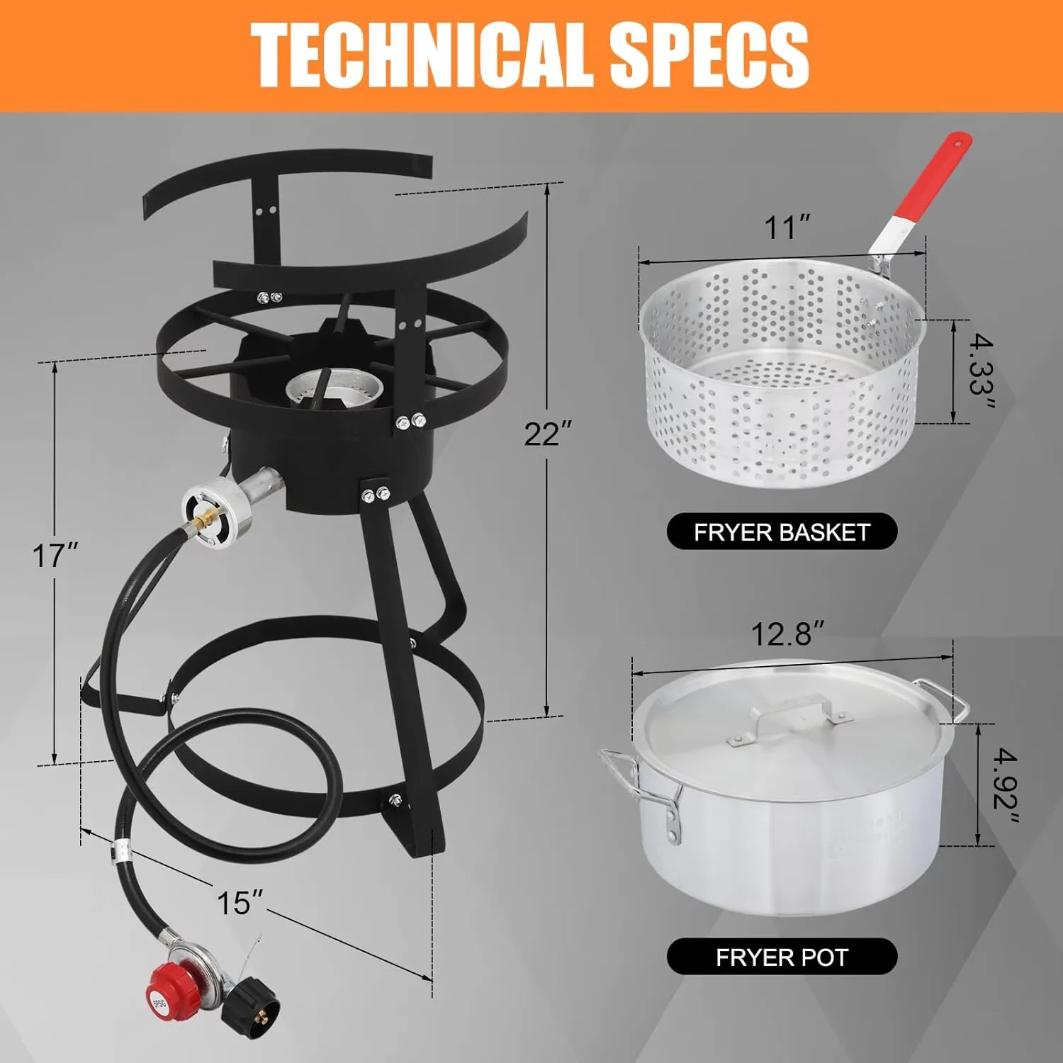 Innovative Outdoor Fryer with 55000 BTU, Adjustable Regulator - Aluminum, Cast Iron Model 70BDDF