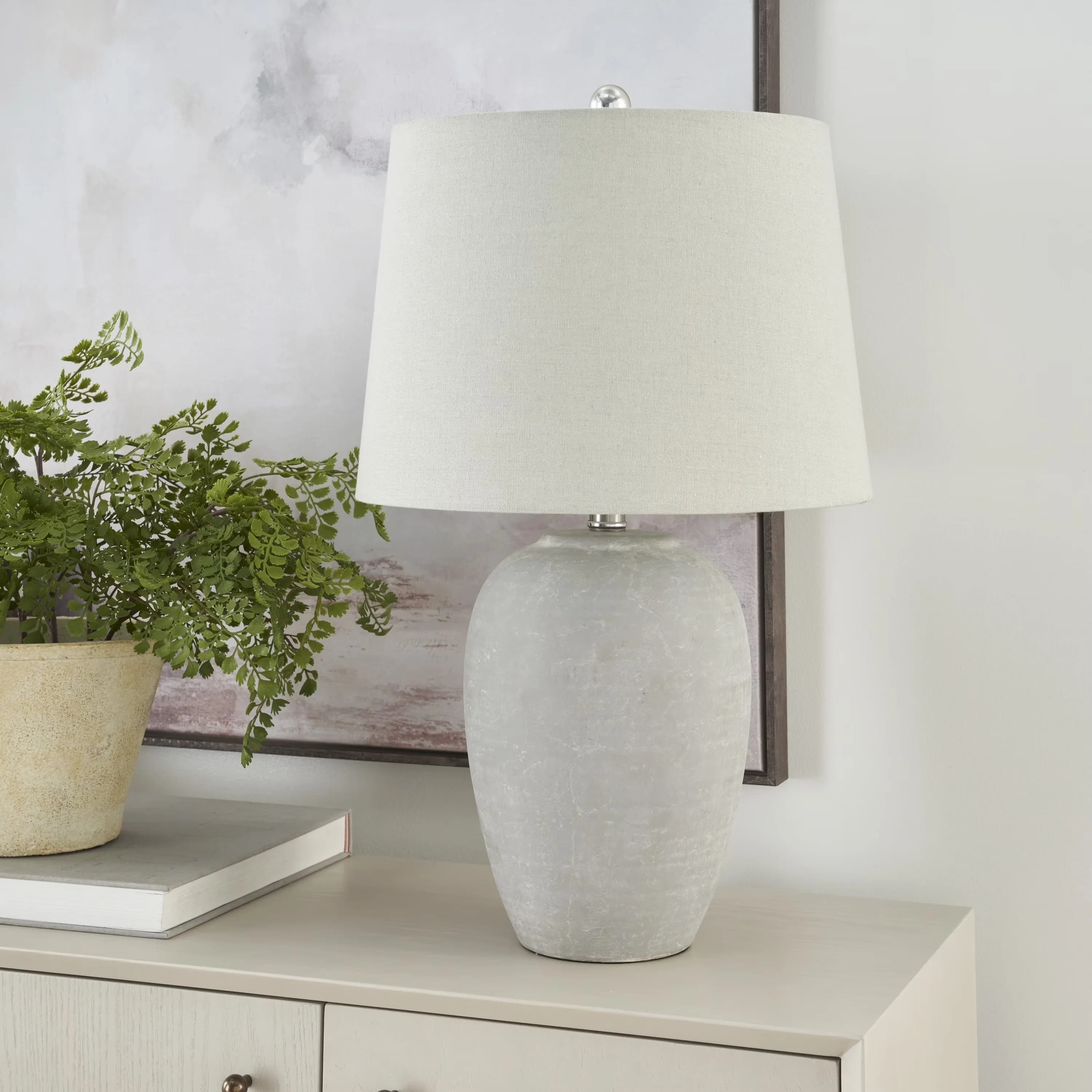 Table Lamp Essential with LED, Standard Lamps, 23" Grey Unglazed Ceramic Rustic Urn - Cement Gray Model D28A9C