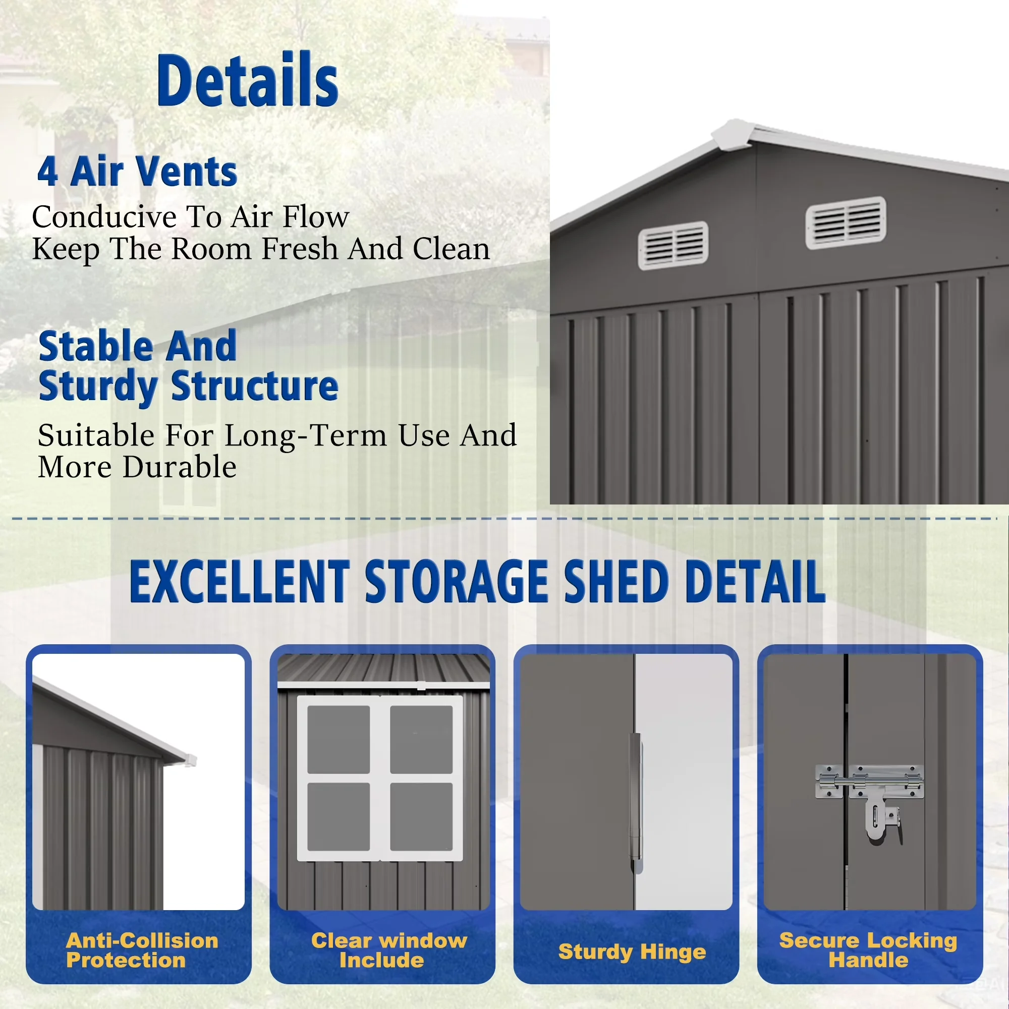 Shed Quality with Lockable Door, Uv Resistant - Metal (Galvanized Steel Frame) Gray for Patio Model 80F998