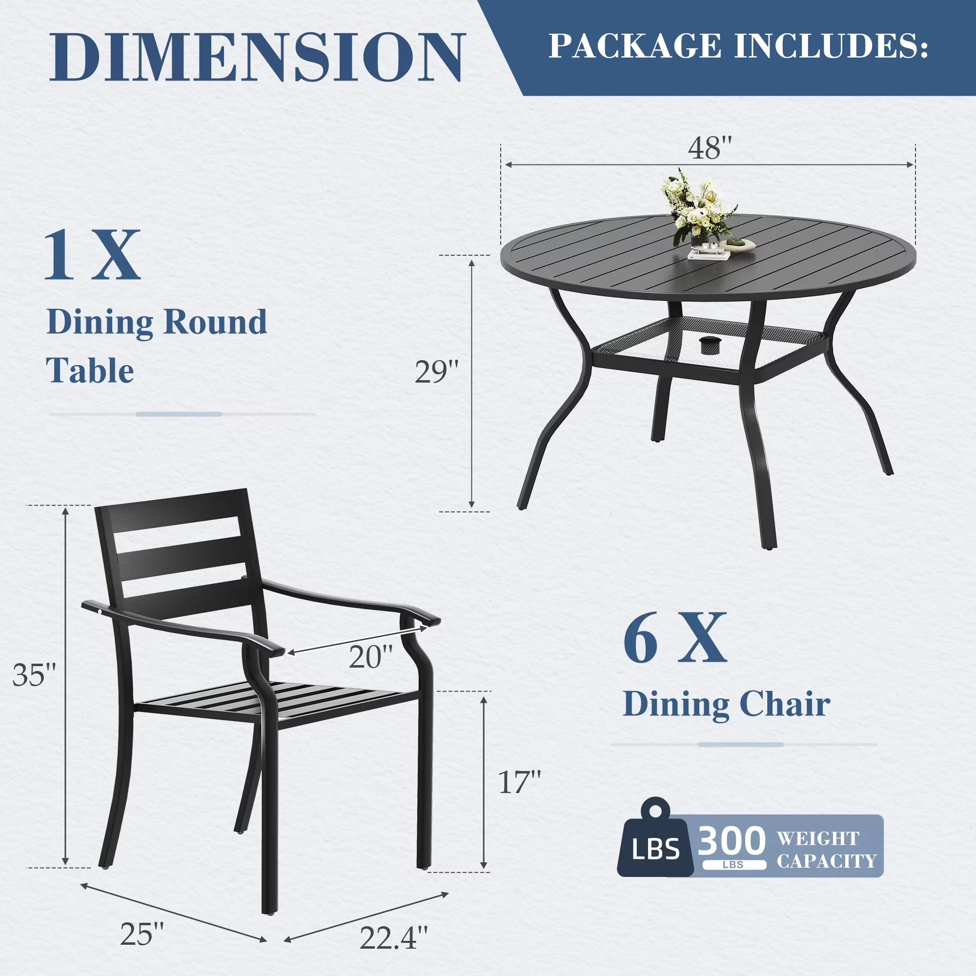 Quality Patio Dining Set with Storage, 7 Piece Metal Outdoor - Black Metal Model 55799B