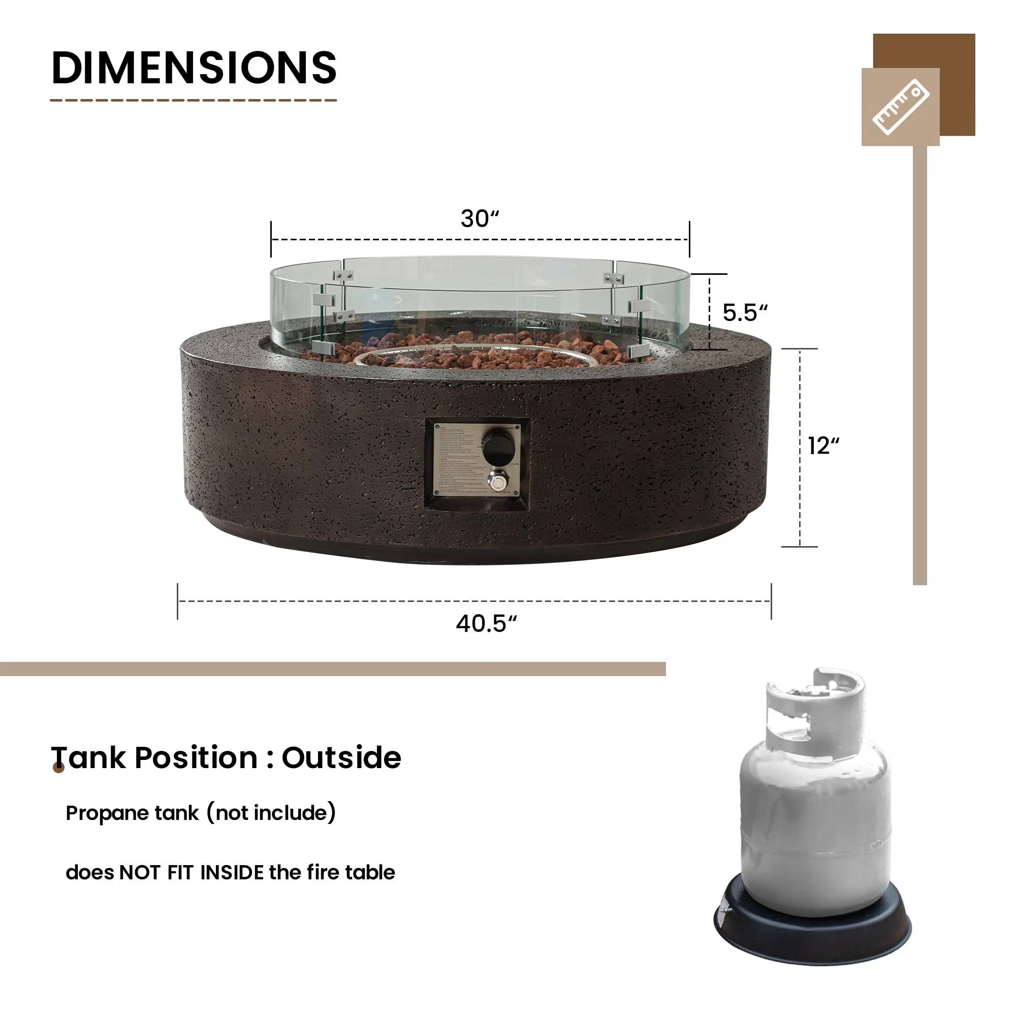 Sleek Outdoor Heating with 50000 BTU, Adjustable Flame, Weatherproof - Brown Magnesium Oxide (Mgo), Stainless Steel, Concrete Model 34A36A