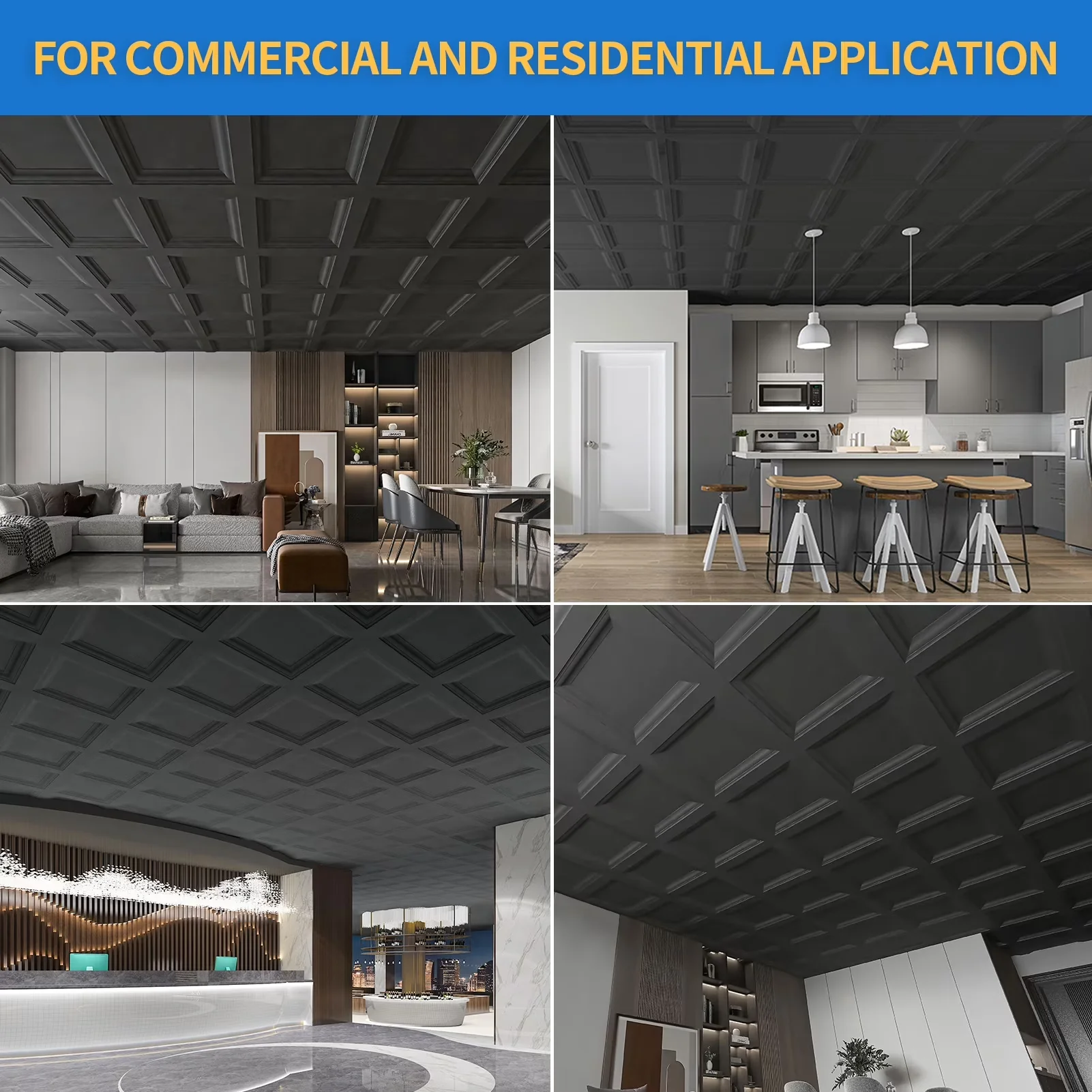 Classic Building Material with Eco-Friendly, PVC Ceiling Tiles in Black, 12-Pack 2ft x 2ft Square Plastic Sheet - Black Pvc Model 44A6D5