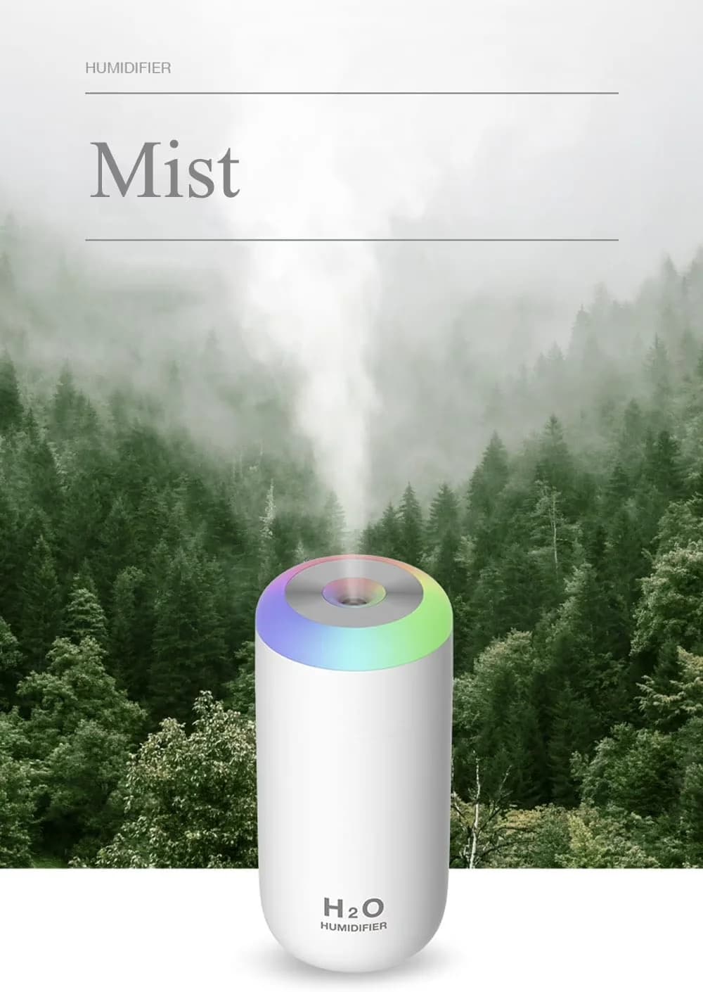 Modern Humidifier with Automatic Shut-Off, 500ml Small Cool Mist, Portable Mini - Multicolor for Bedroom, Travel Model C0B382