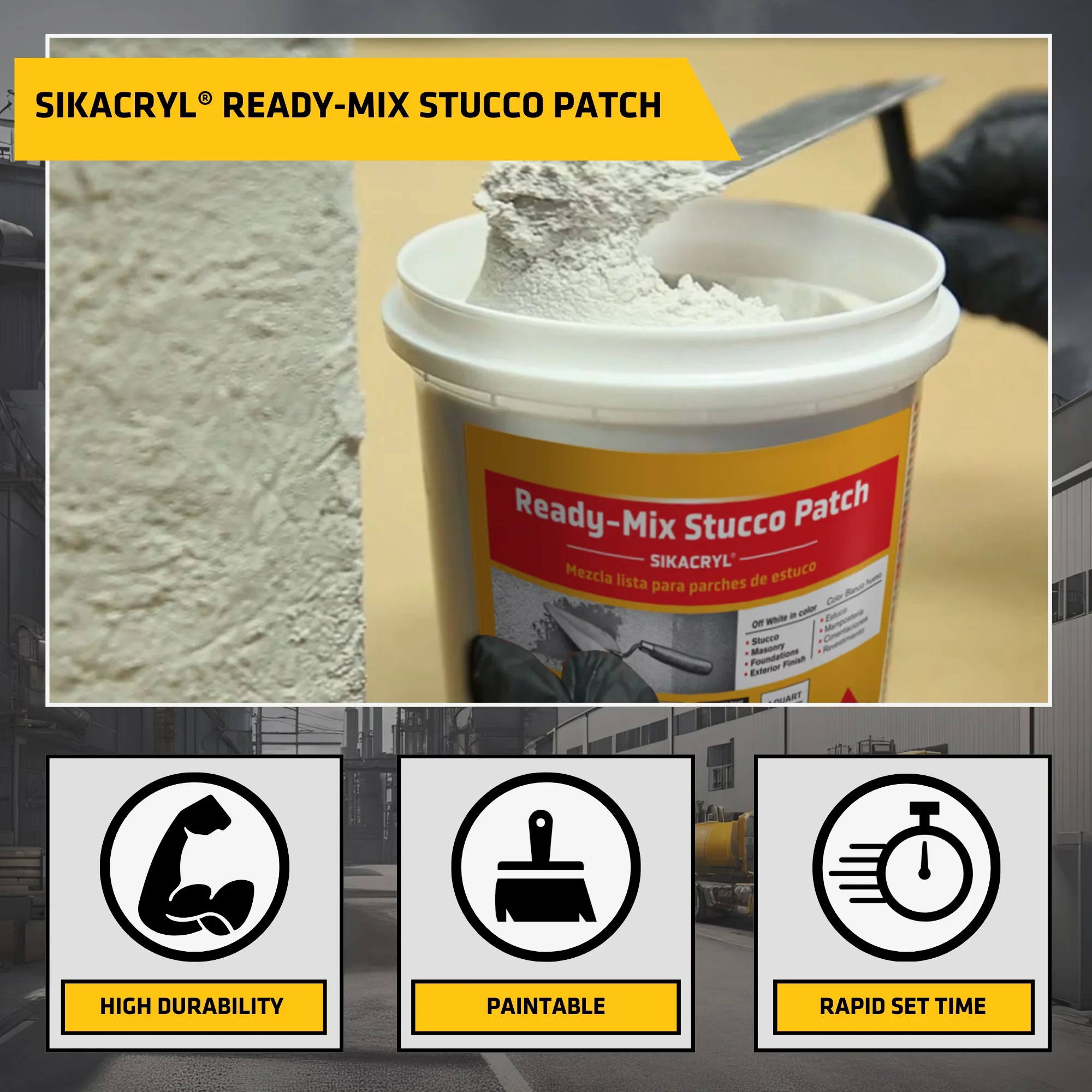 Classic Adhesives Glues In Paint Supplies Tool with Durable, Textured, Repair spalls/Large Cracks in Stucco - White Acrylic Model A805AA
