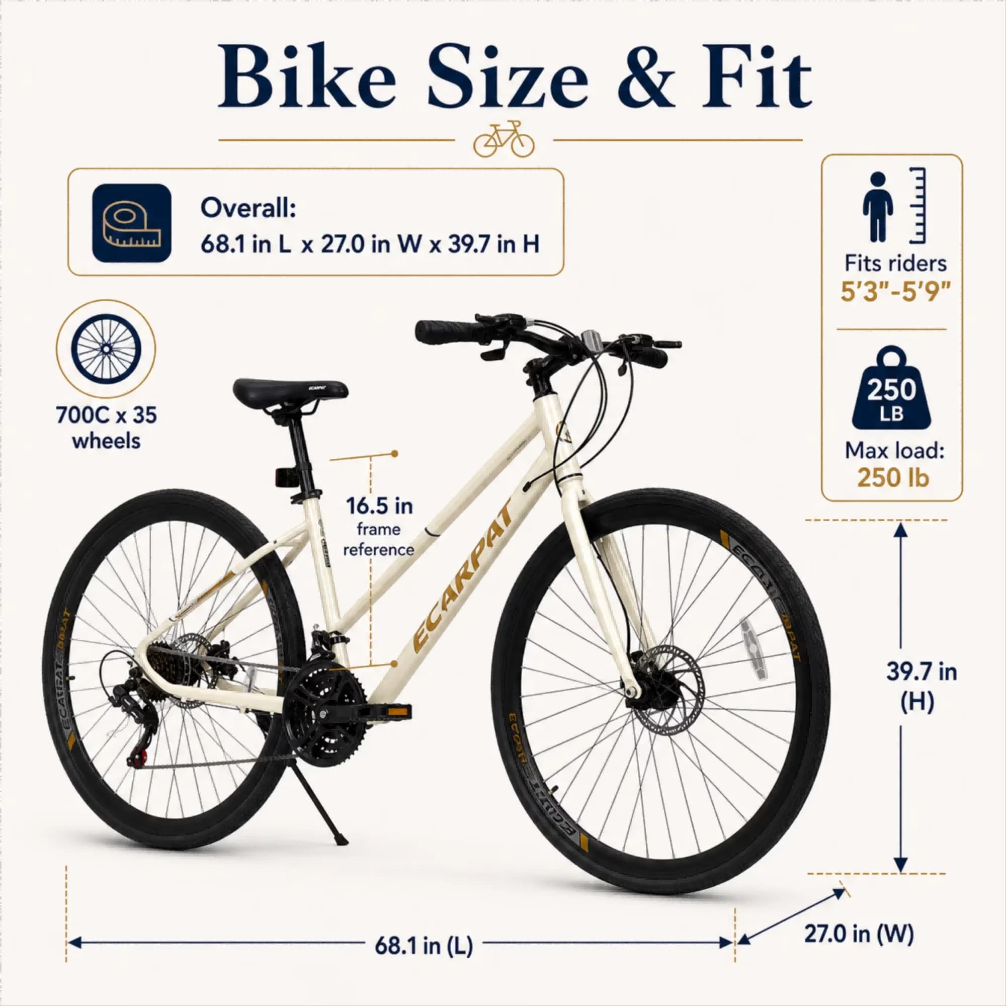 Road Bike Stylish with 21-Speed Gear, 700Cx35, Disc Brakes - White - Satisfaction Guaranteed Model 62D47F
