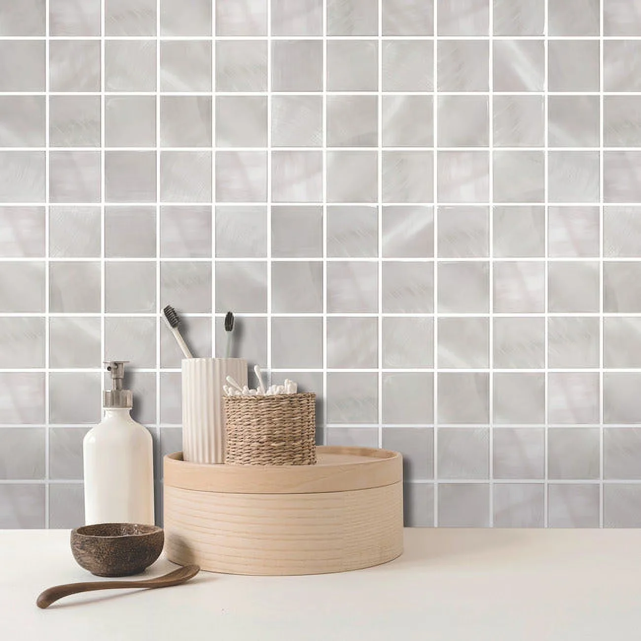 Kitchen Renovation Compact with Easy To Clean, Perfect for adults, Pearl Square Peel And Stick Backsplash - Polyurethane (Pu) On Pvc... Model 510722