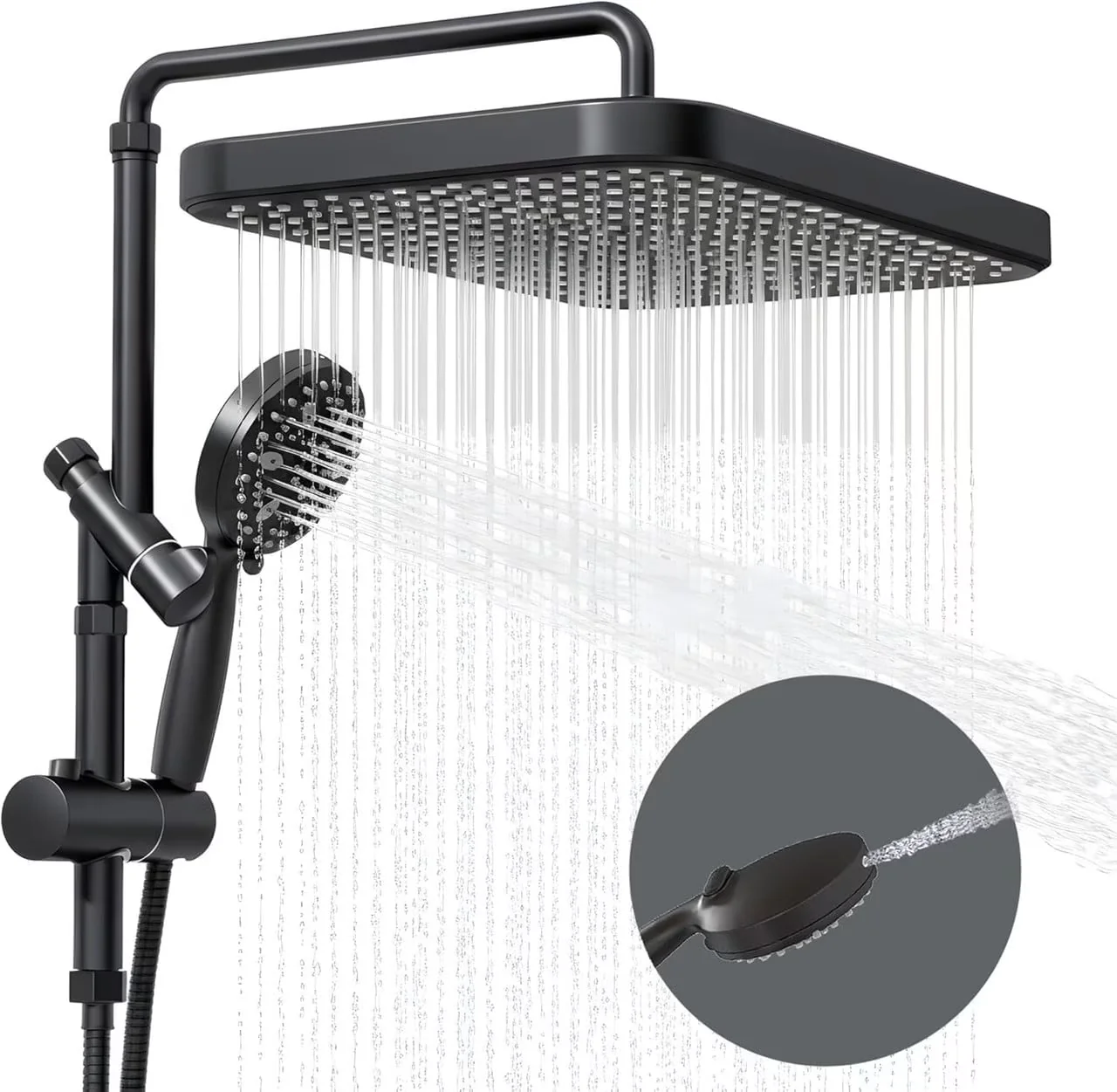 Essential Shower Head with Adjustable, Handheld, 15 Inch Metal Rainfall Heads - Metal Black Model 2C7D5D