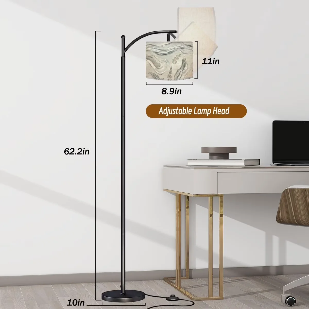 Floor Lamp Premium with LED, Arc, Modern - Metal Silver Lamps - Low Maintenance Model DFC129