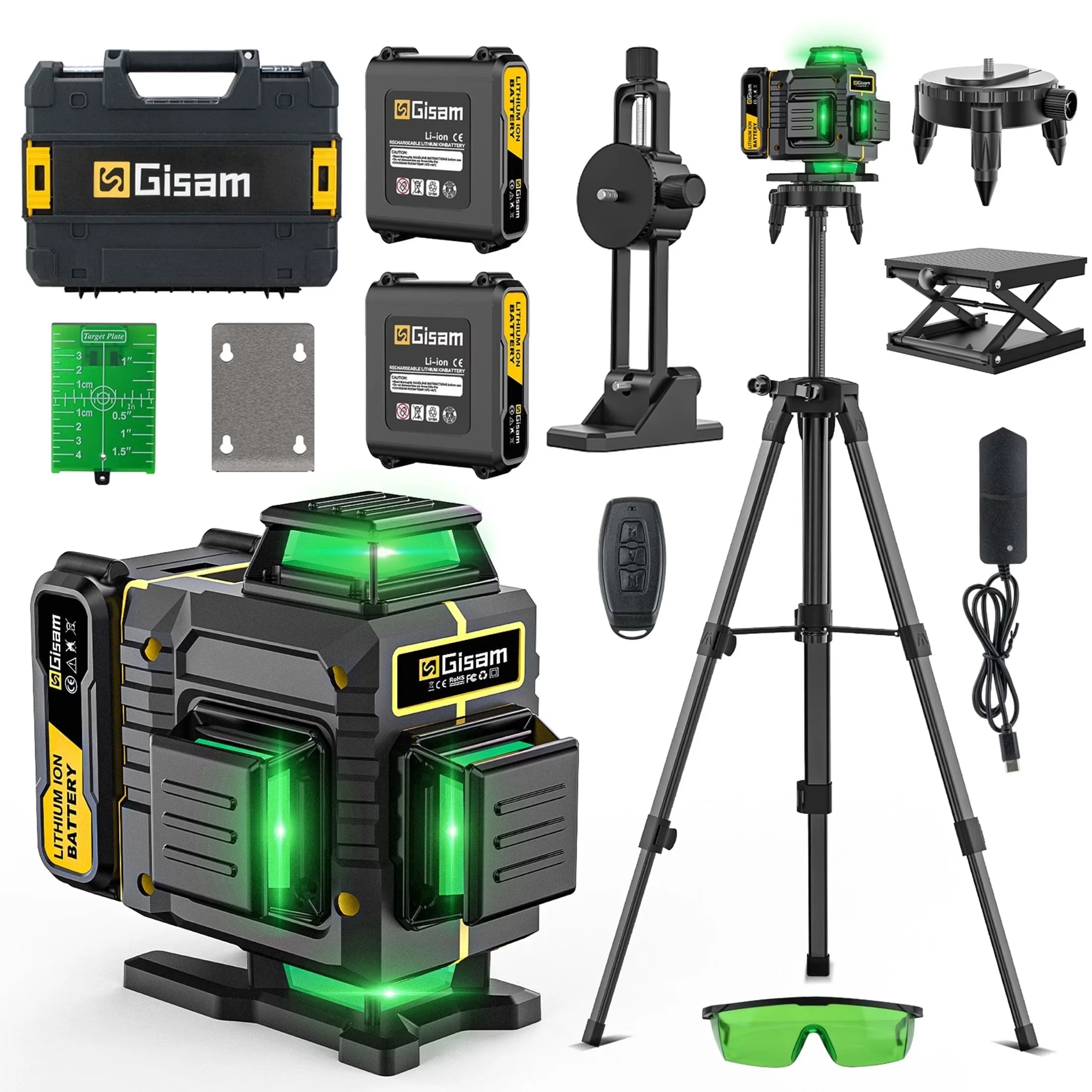 Efficient Measuring Layout with Battery, Laser Beams: 0SRAM Brighter Green, Laser Wave Length:505-532nm - Plastic;Steel;Rubber Model 02954F