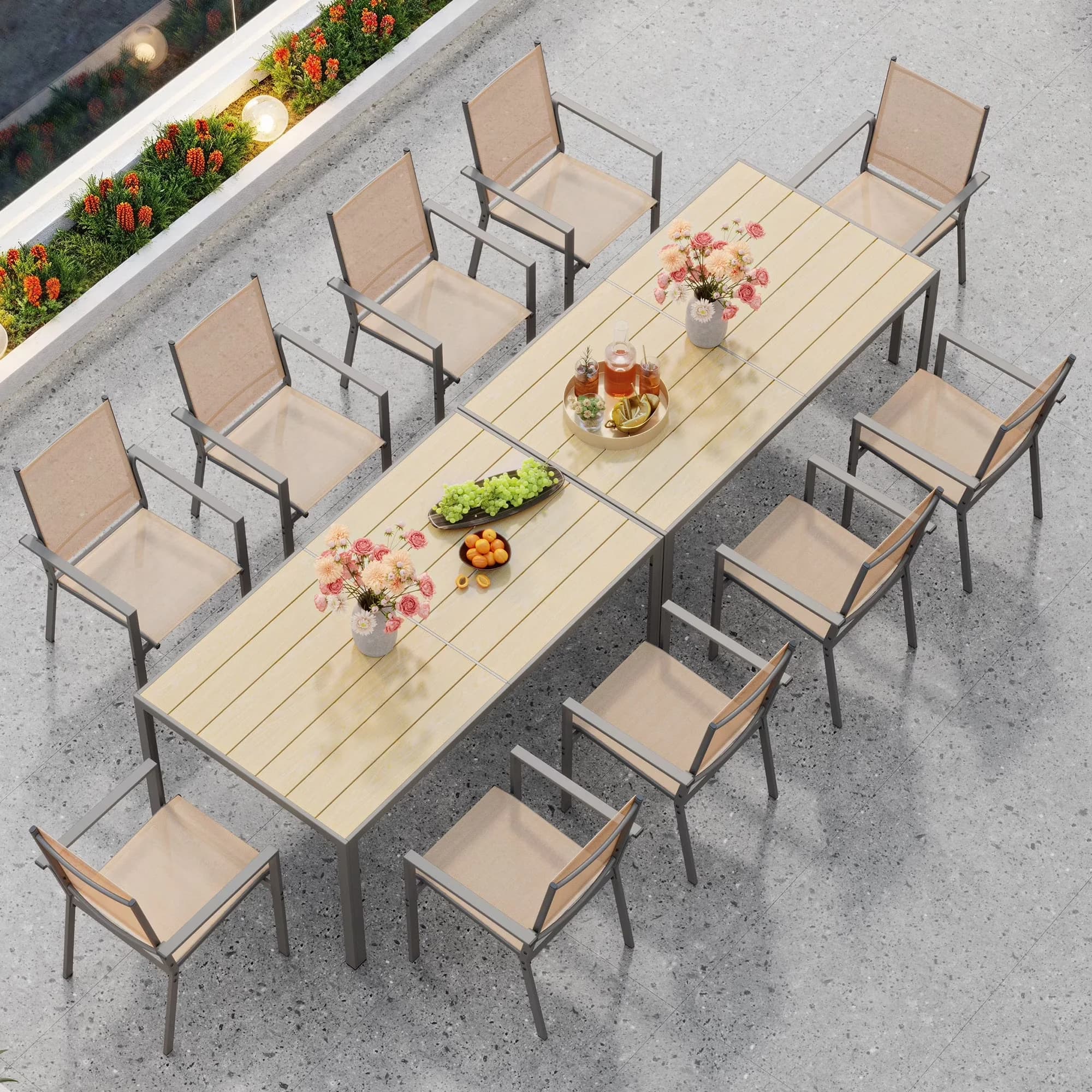 Durable Patio Dining Set with Modern, Removable Umbrella Hole - Textilene, Steel Model 52D0F4