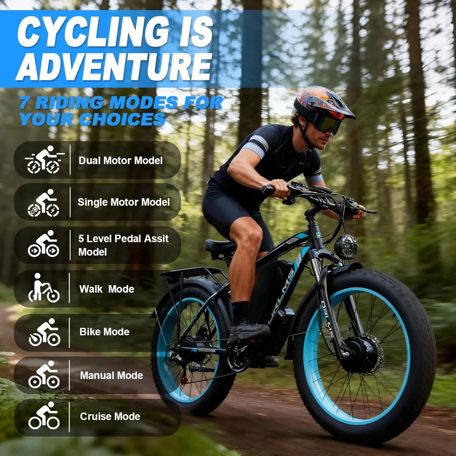 Efficient Electric Bike with Battery, 6000W, 60V 25AH Large Battery Adult Mountain - Green Model D54B2C