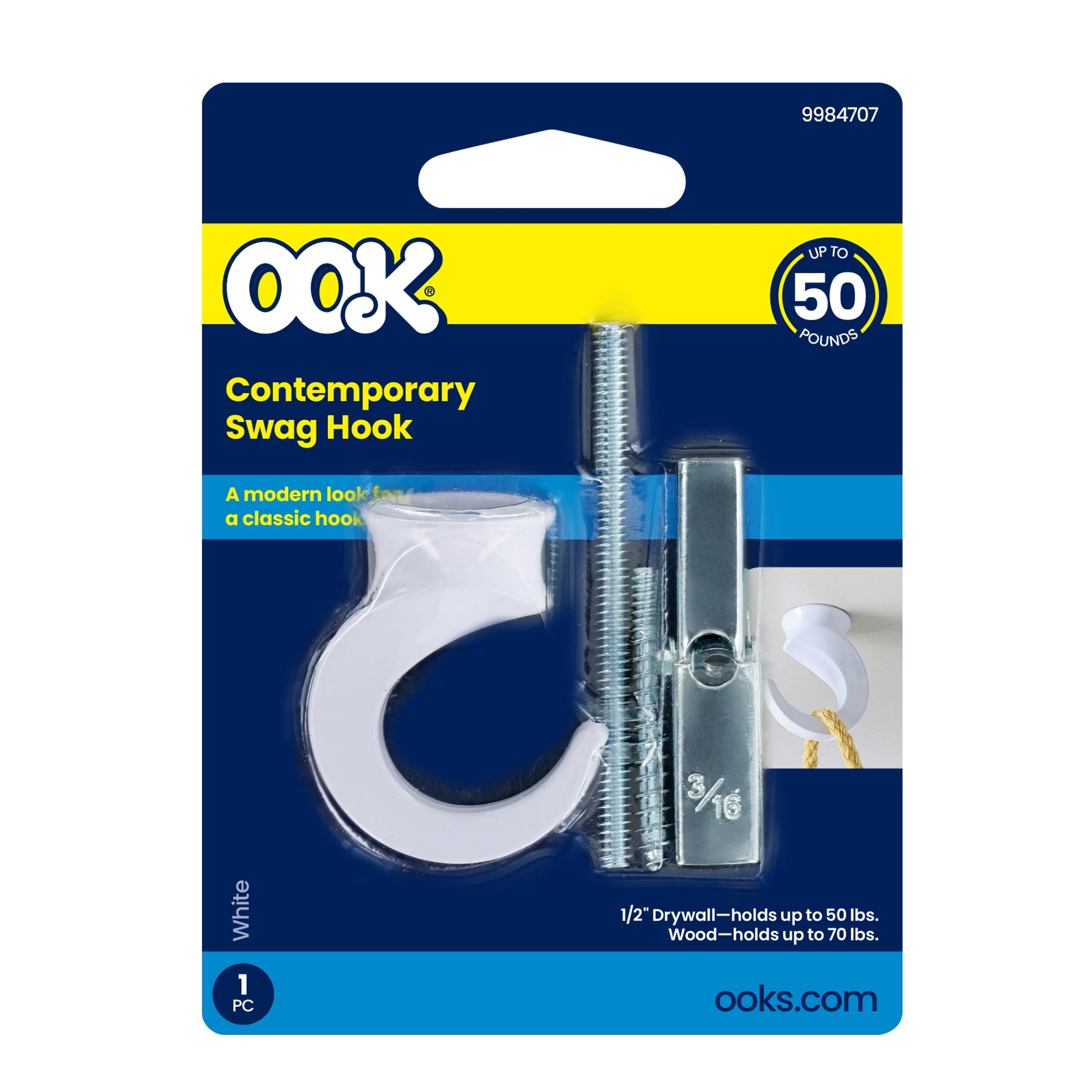 Compact Fastener with Easy Installation, Steel, White - White Steel 1 pack Model B1AE79