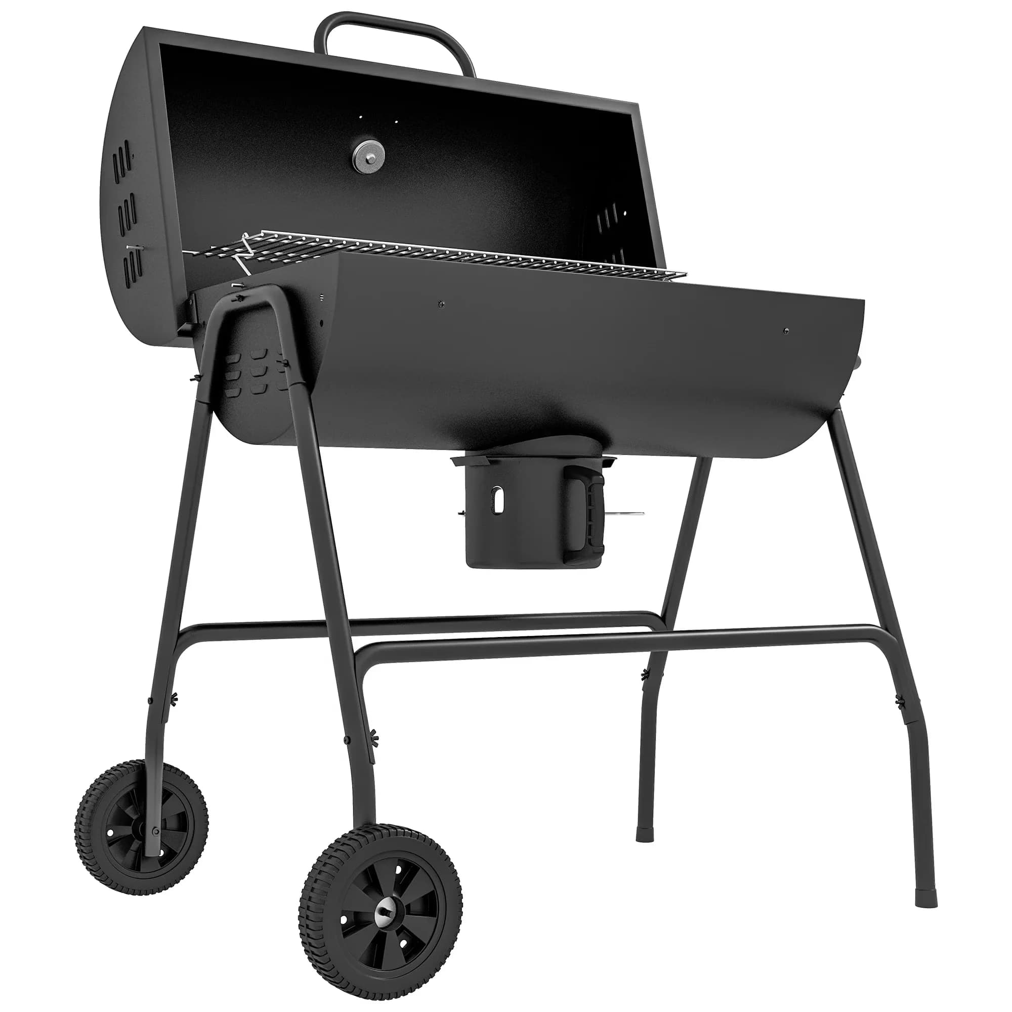 Compact Flat Top Grill with Black, Ash Catcher, Barrel Charcoal BBQ - Black Model 6EED33