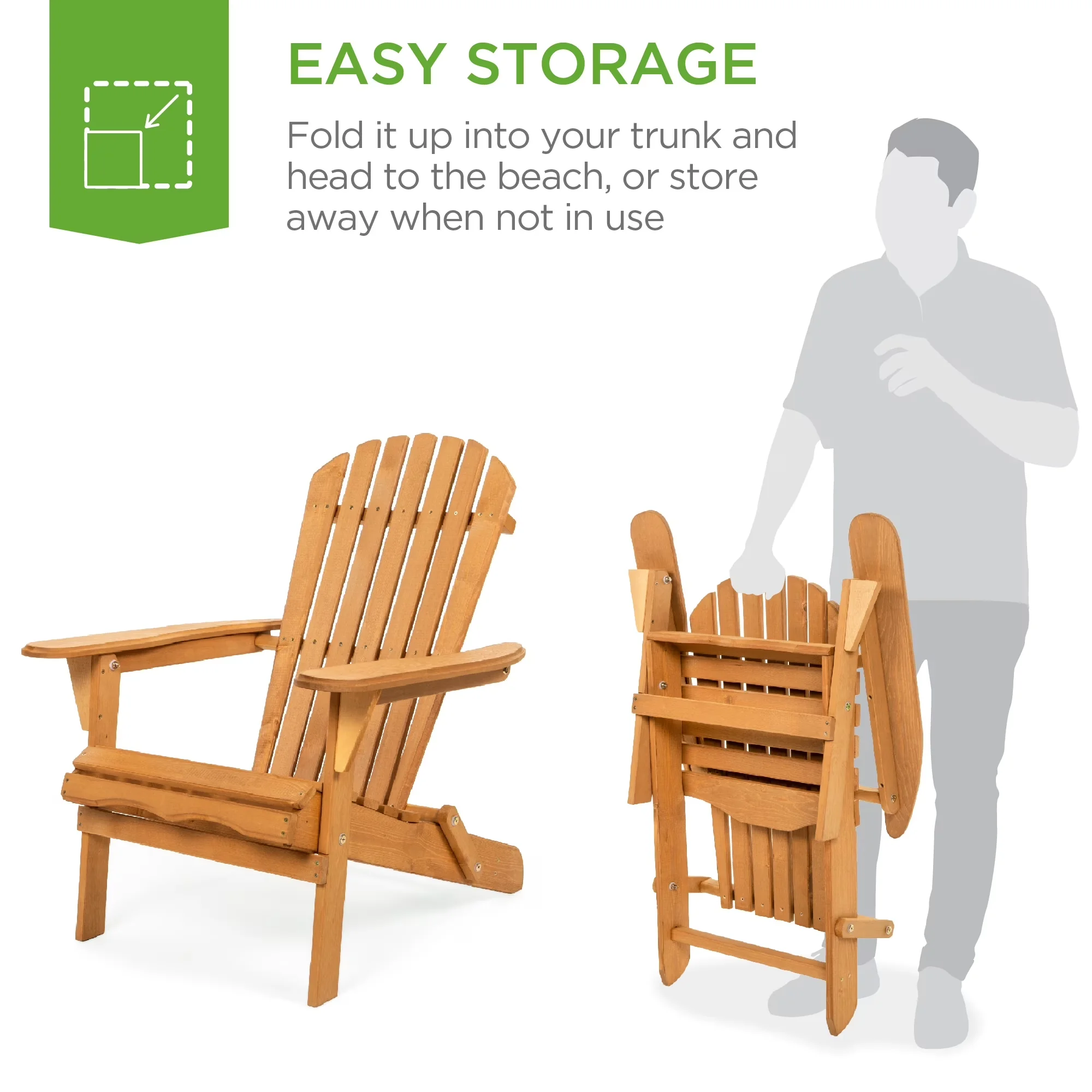 Durable Patio Chair with Folding, Folding Adirondack Outdoor, Natural - Off-White Model 7FE61B
