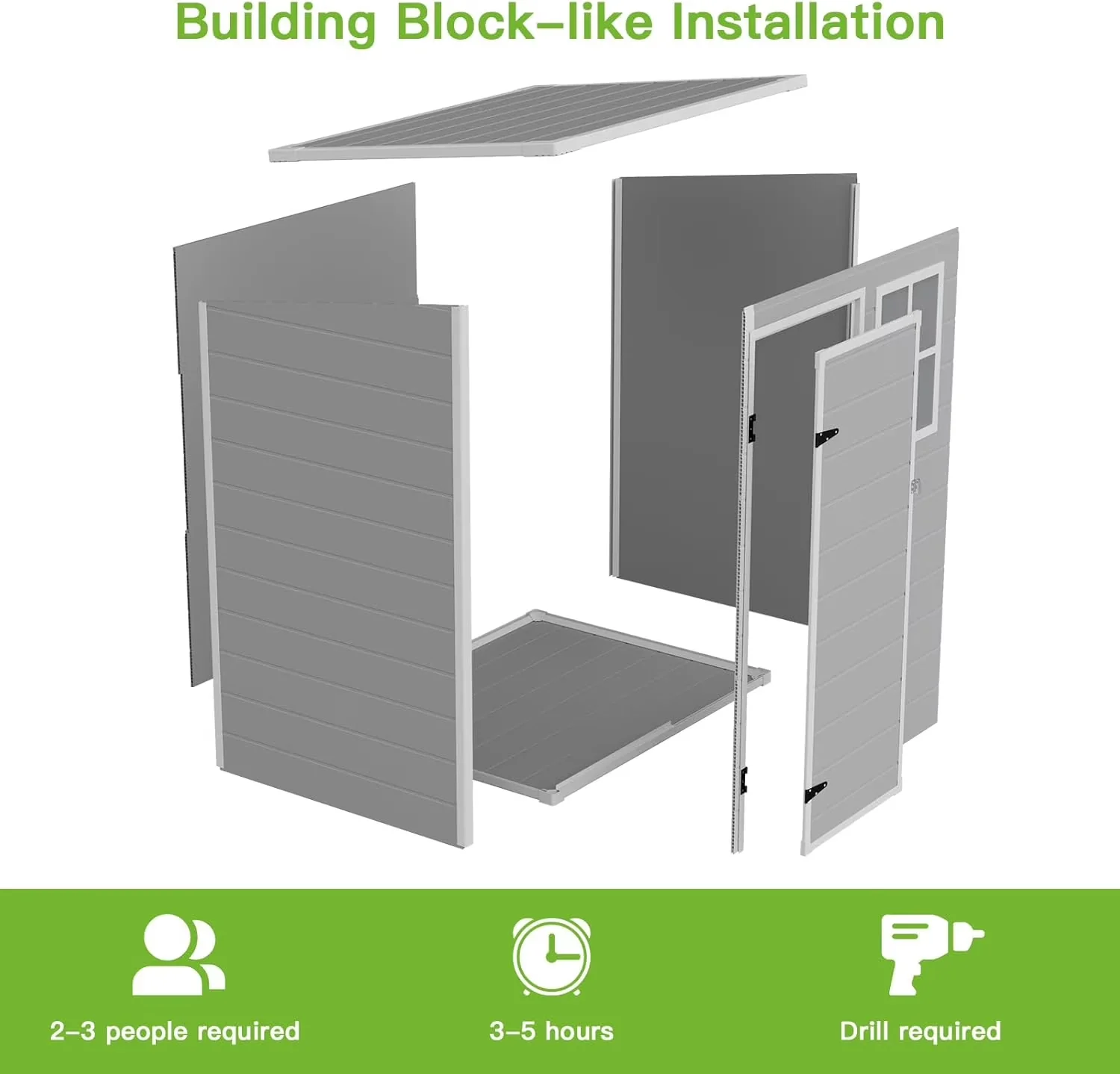 Efficient Shed with Compatible With Padlock, Impact-Resistant, Insulated - Plastic Gray for Patio Model 9ED807