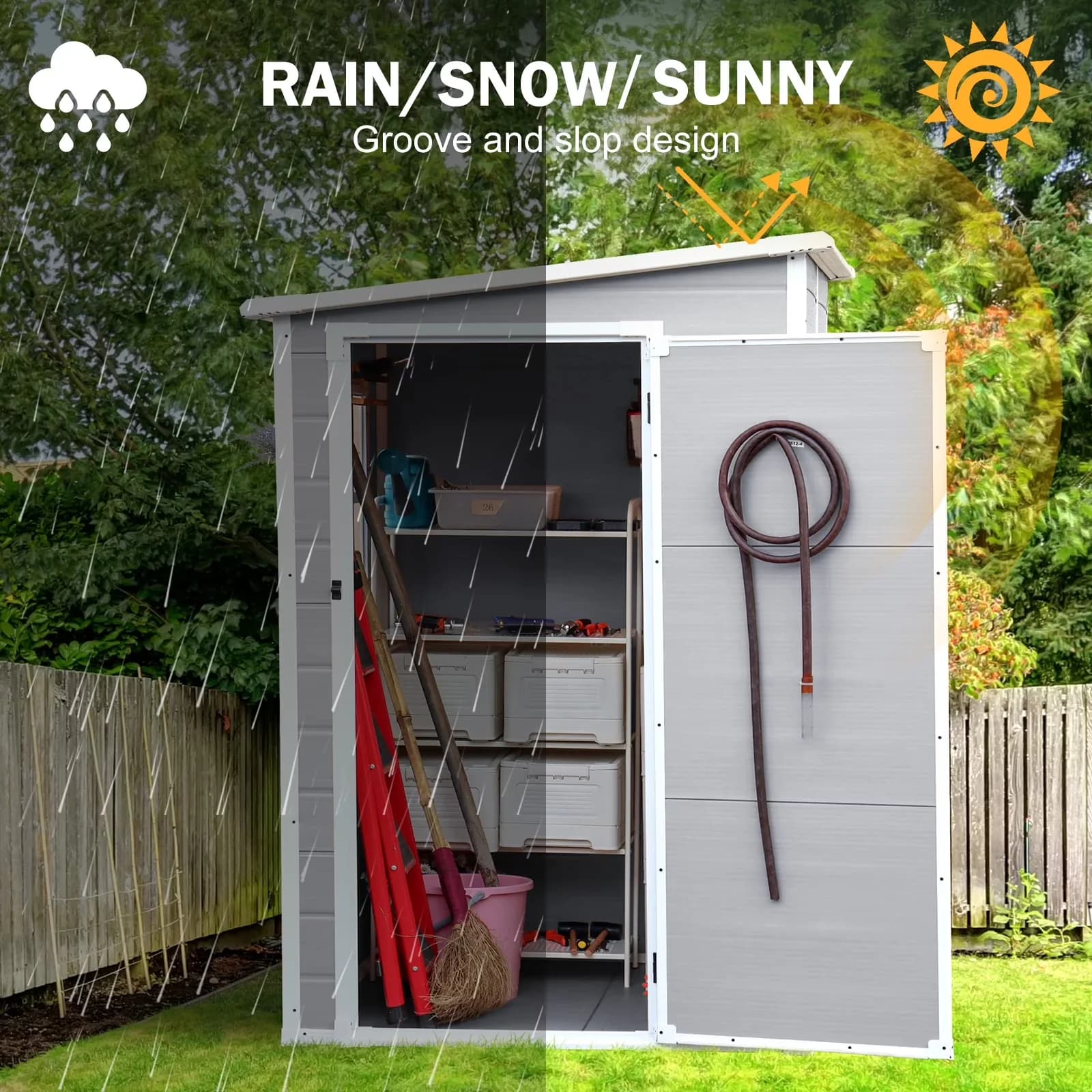 Reliable Shed with Uv Resistant, Lockable Door - Gray Polypropylene Resin Model 5B07A7