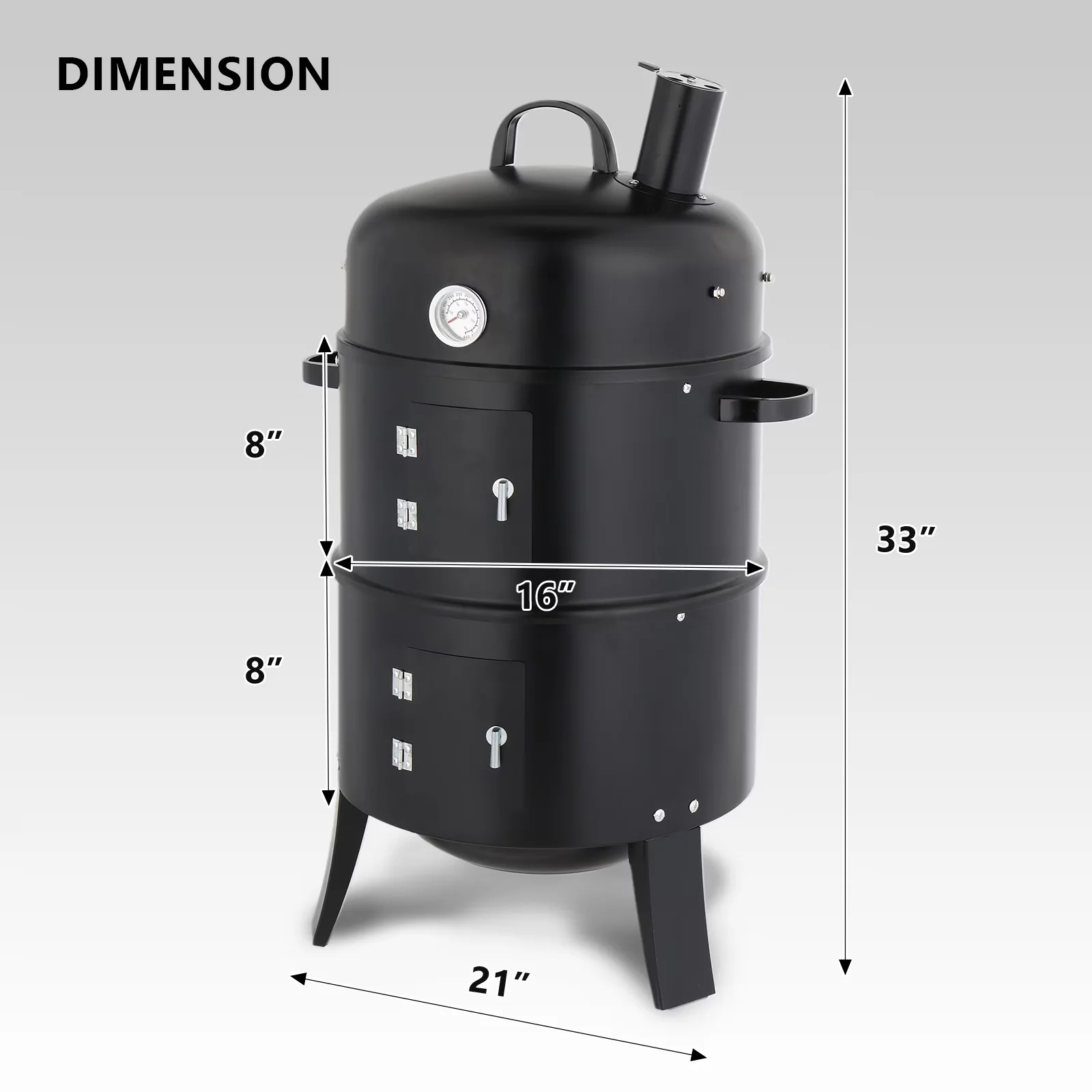 Quality Smoker with Chimney - Black Iron for Outdoor - Residential Grade Model 10ECCF