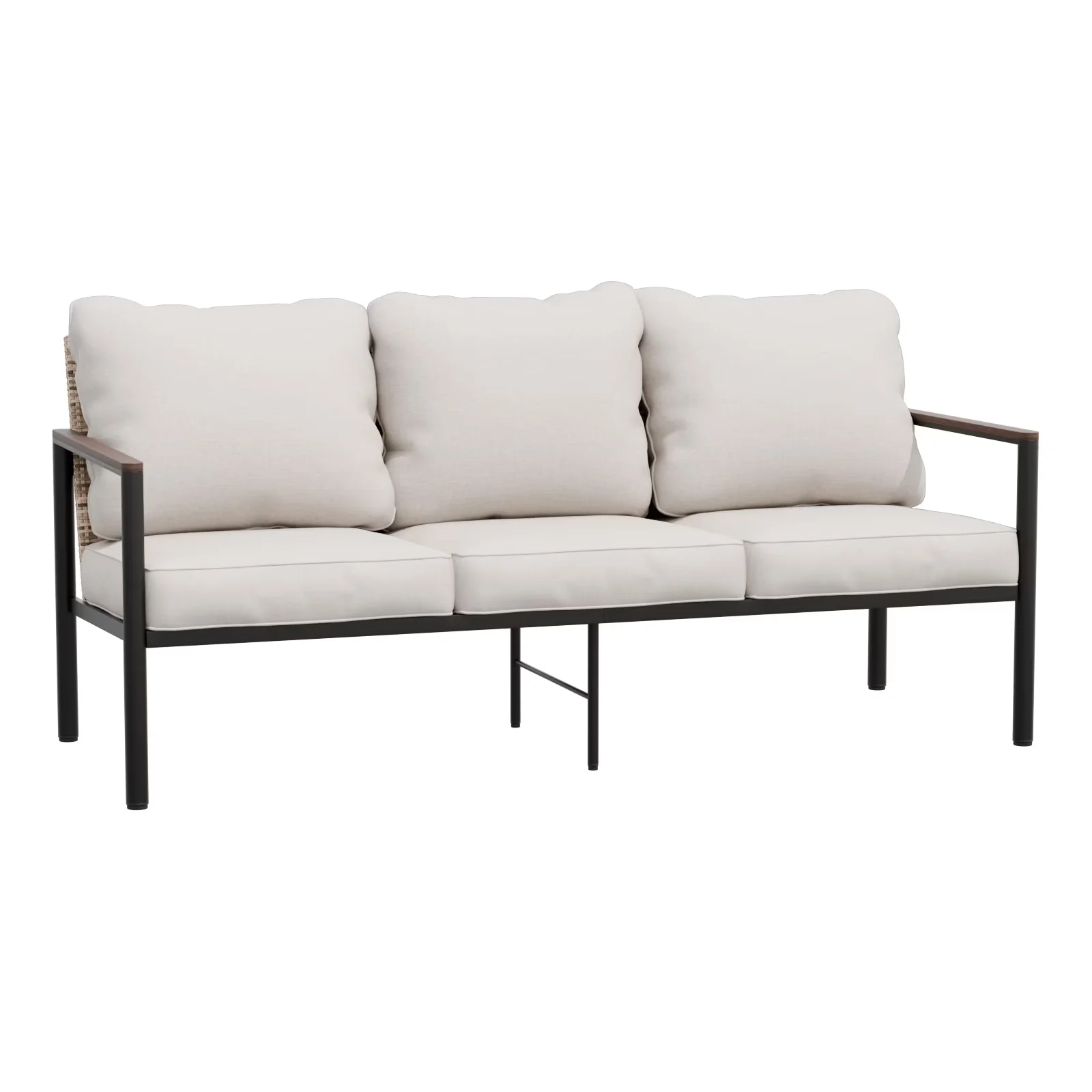 Durable Outdoor Sofas Sectional with Water-Resistant, Cushions, Patio Steel Framed Wicker Chair - Wicker,Steel Beige for Garden Model E0EE1C
