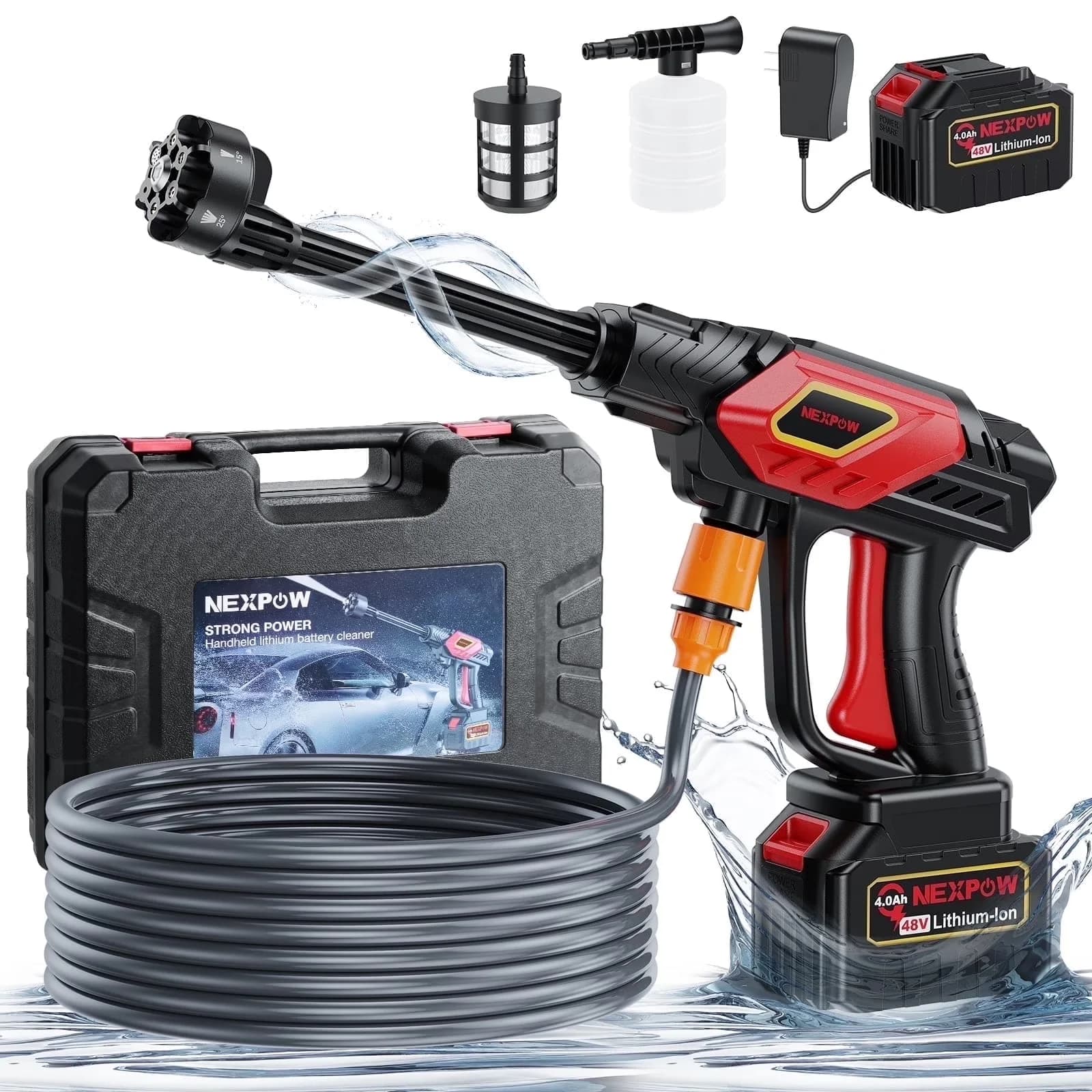 Reliable Pressure Washer with Battery, Quick Connect Tips, 32.8ft Hose - Model FECA30