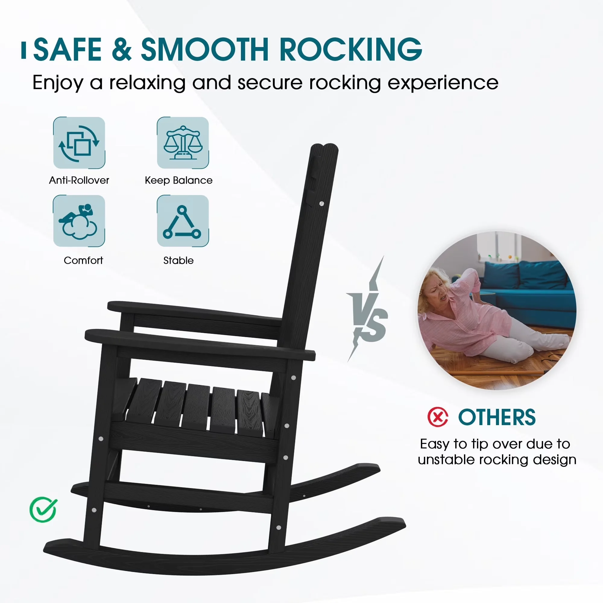 Innovative Patio Chair with Waterproof, Uv Resistant, Oversized Outdoor Rocking Set of 2 - Black Hdpe Model 0D1060
