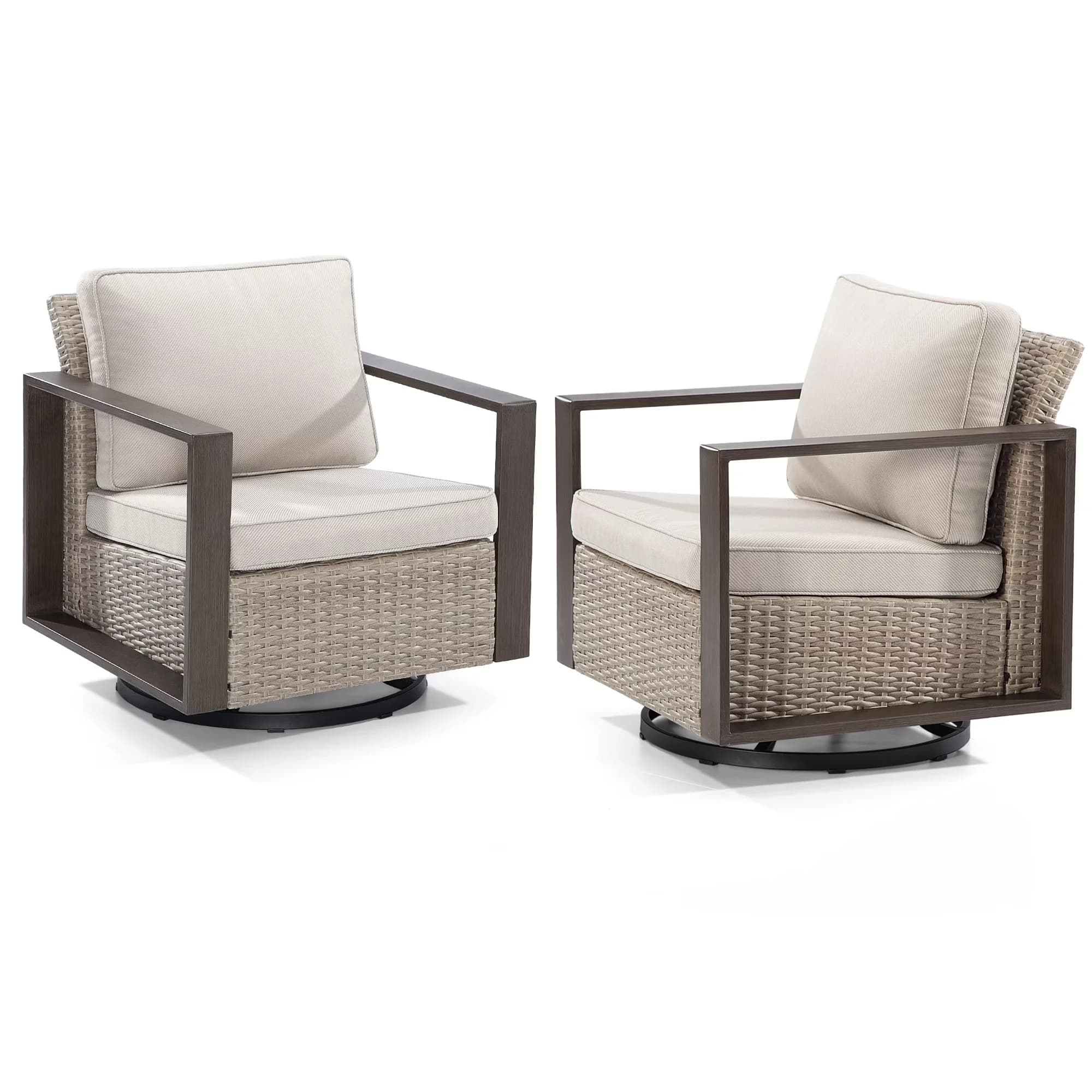 Quality Patio Chair with Swivel, Contemporary Wicker Swivel Rocker Chairs - Wicker; Sponge; Stainless Steel,Polyester, Beige Model B0B8E4