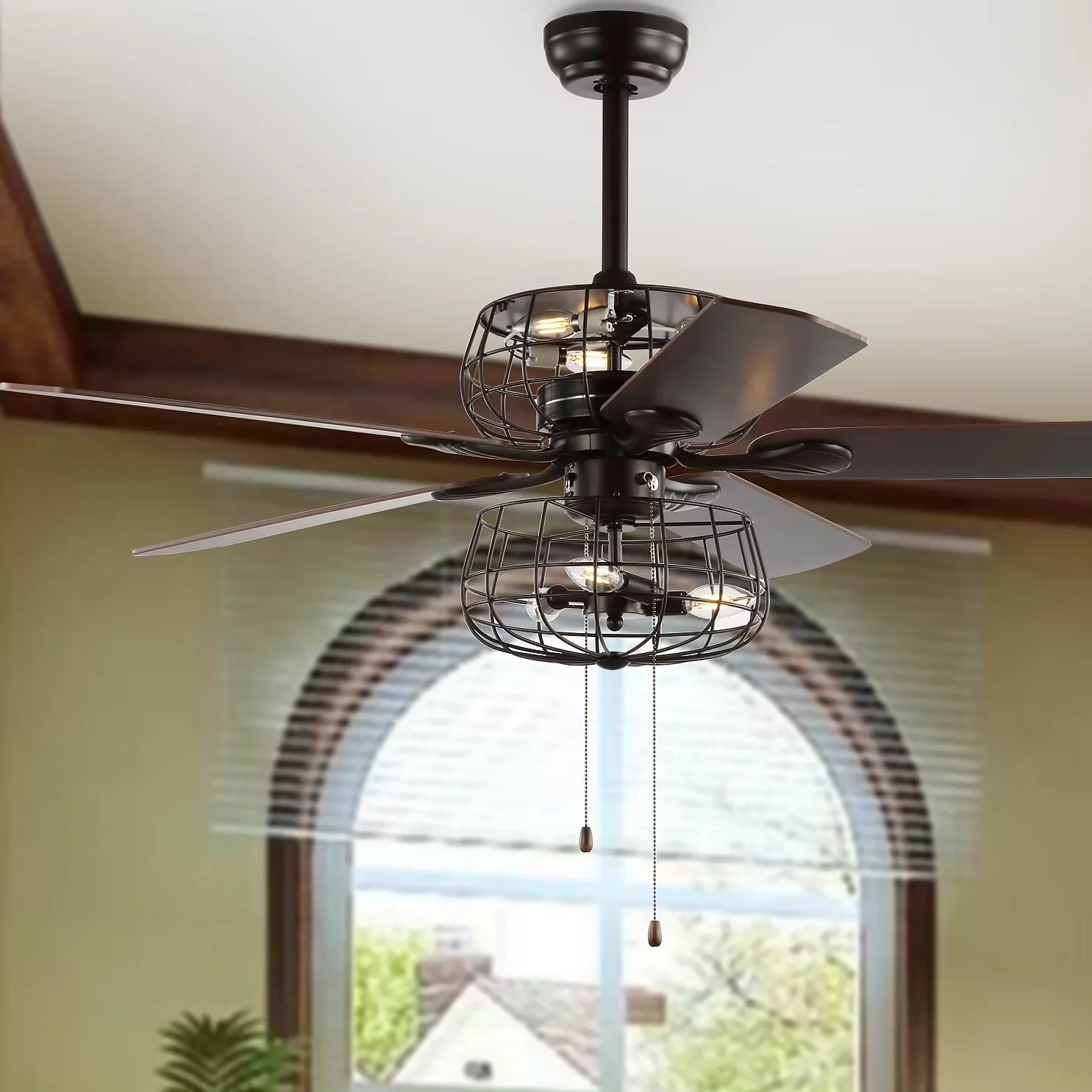 Modern Ceiling Fan with LED, Remote Controlled, Erving 6-Light - Metal, Iron Brown Model C23049