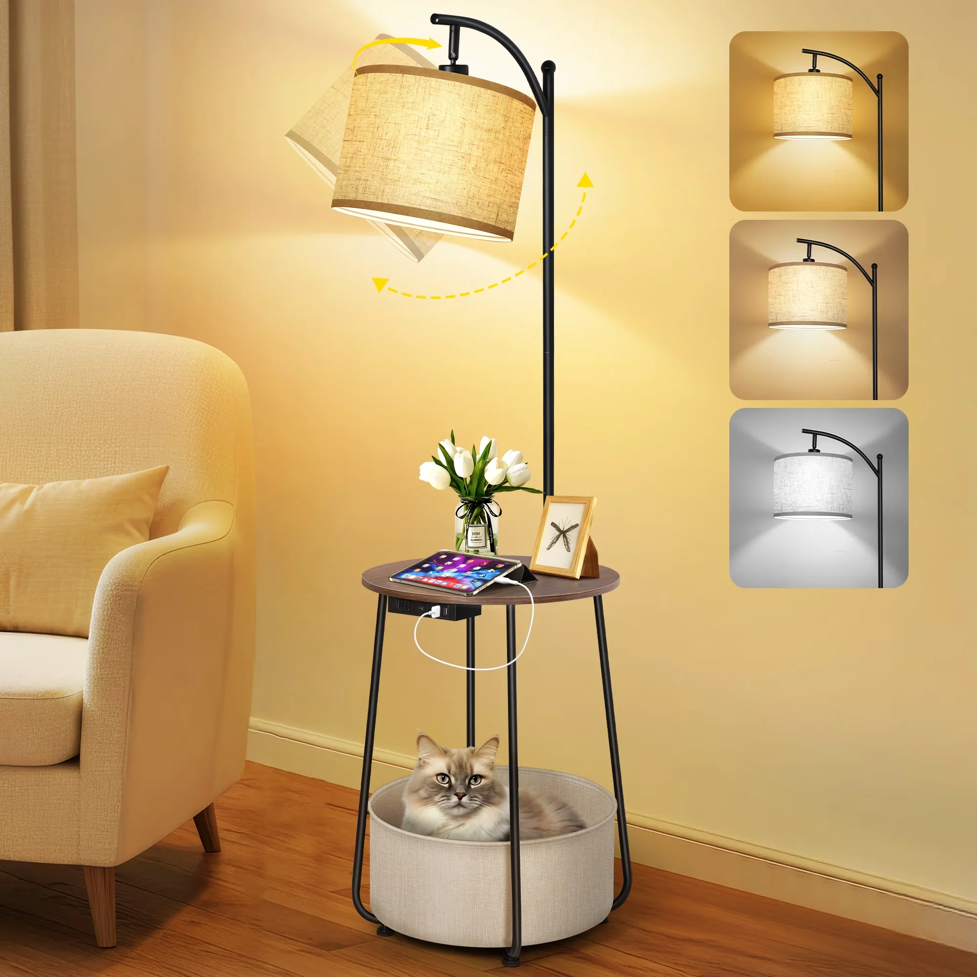 Floor Lamp Efficient with LED, Dimmable - White, Brown, Multicolor Steel Model 84B867
