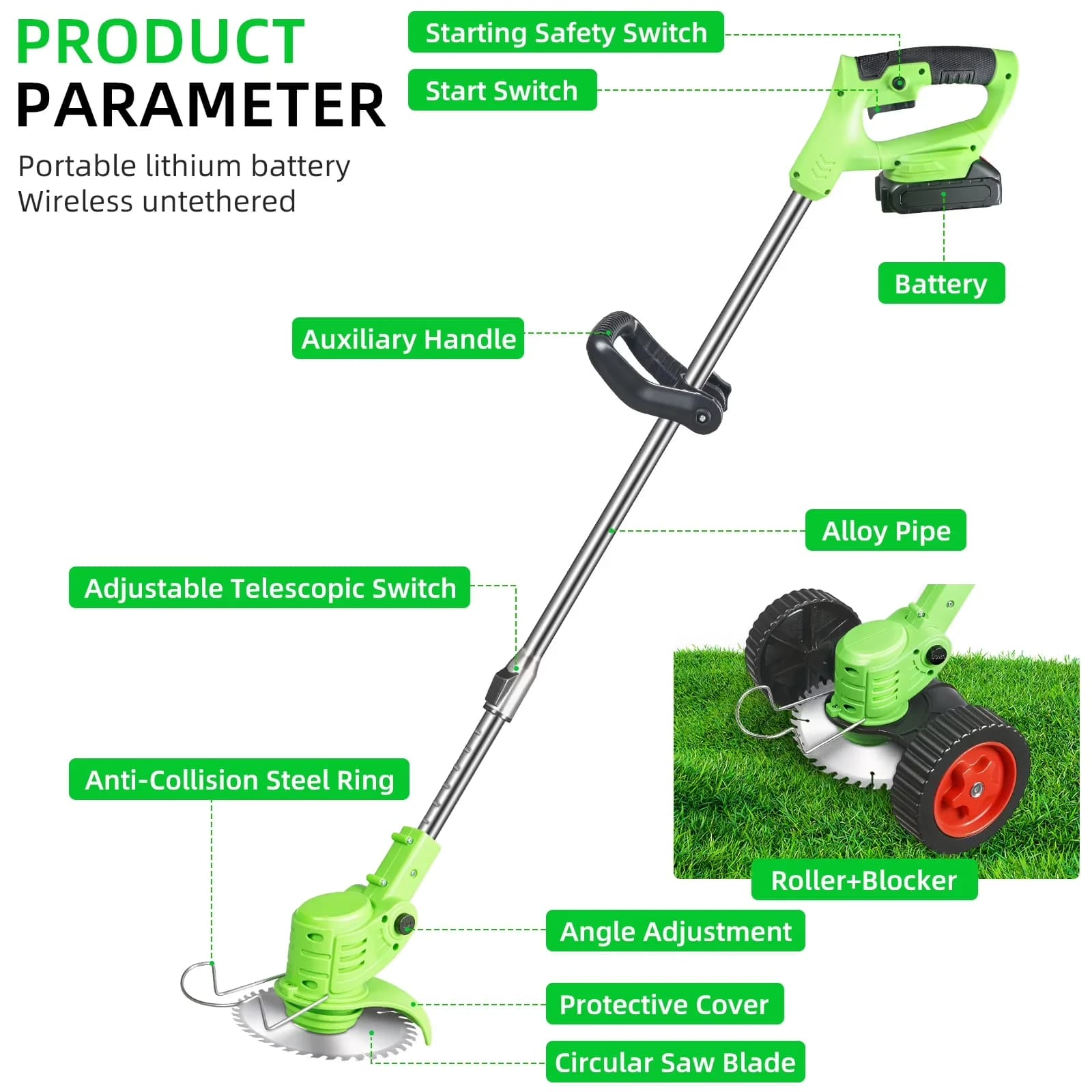 Efficient String Trimmer with Battery, 21V, Extendable for Garden - Professional Series Model DCBF83