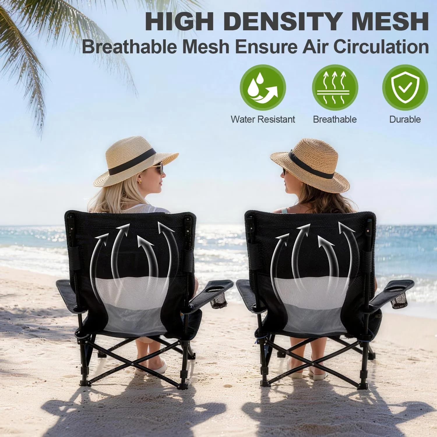 Compact Beach Chair with Folding, Rust Resistant - Black for Outdoor, Camping Model 12D443